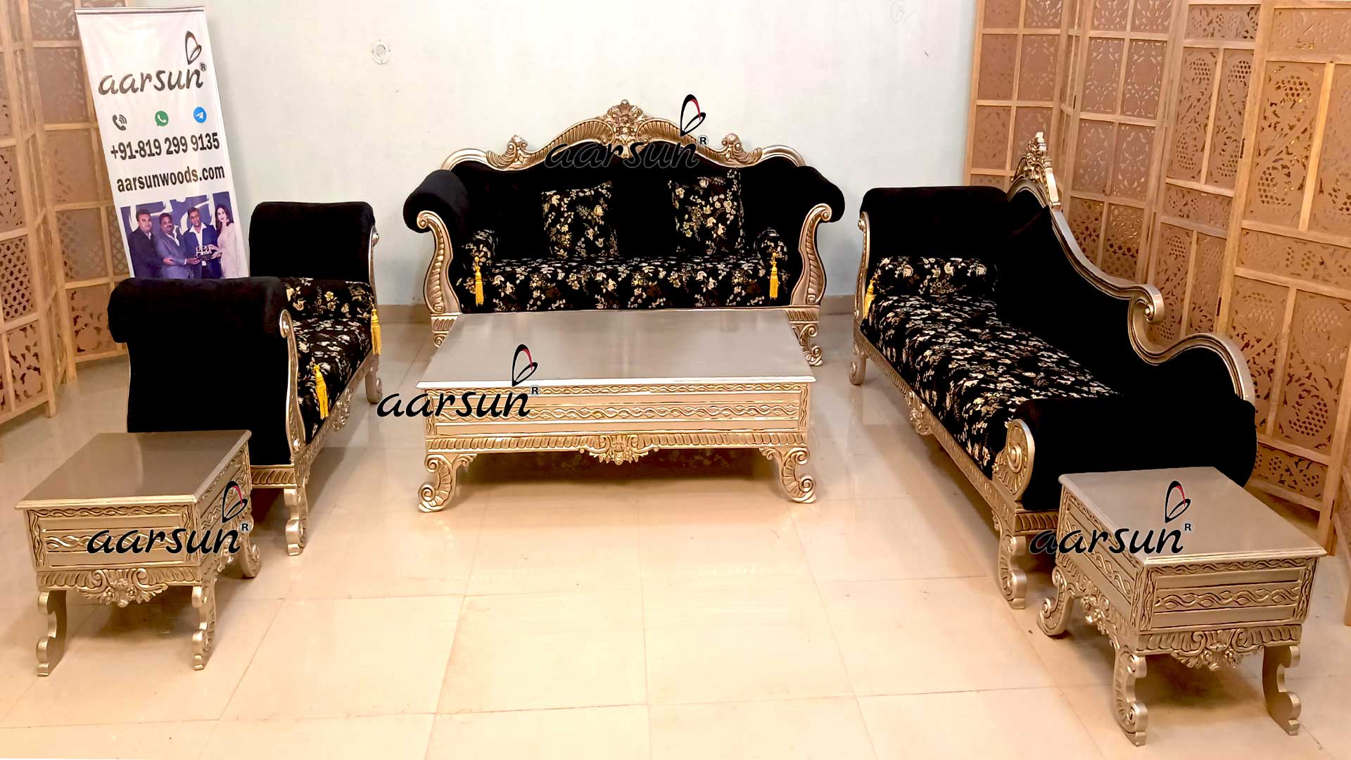 Antique Royal Sofa Set in Champagne Gold-B