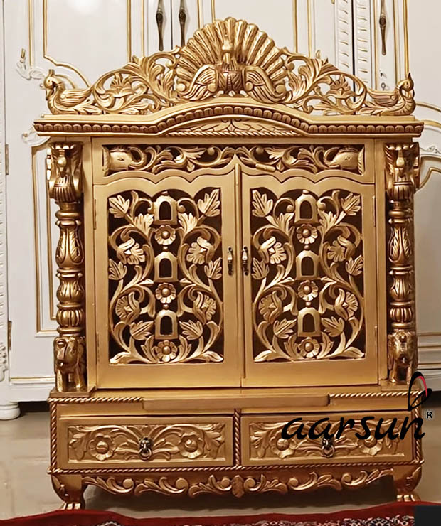 Pooja Mandir Designs in Gold Polish