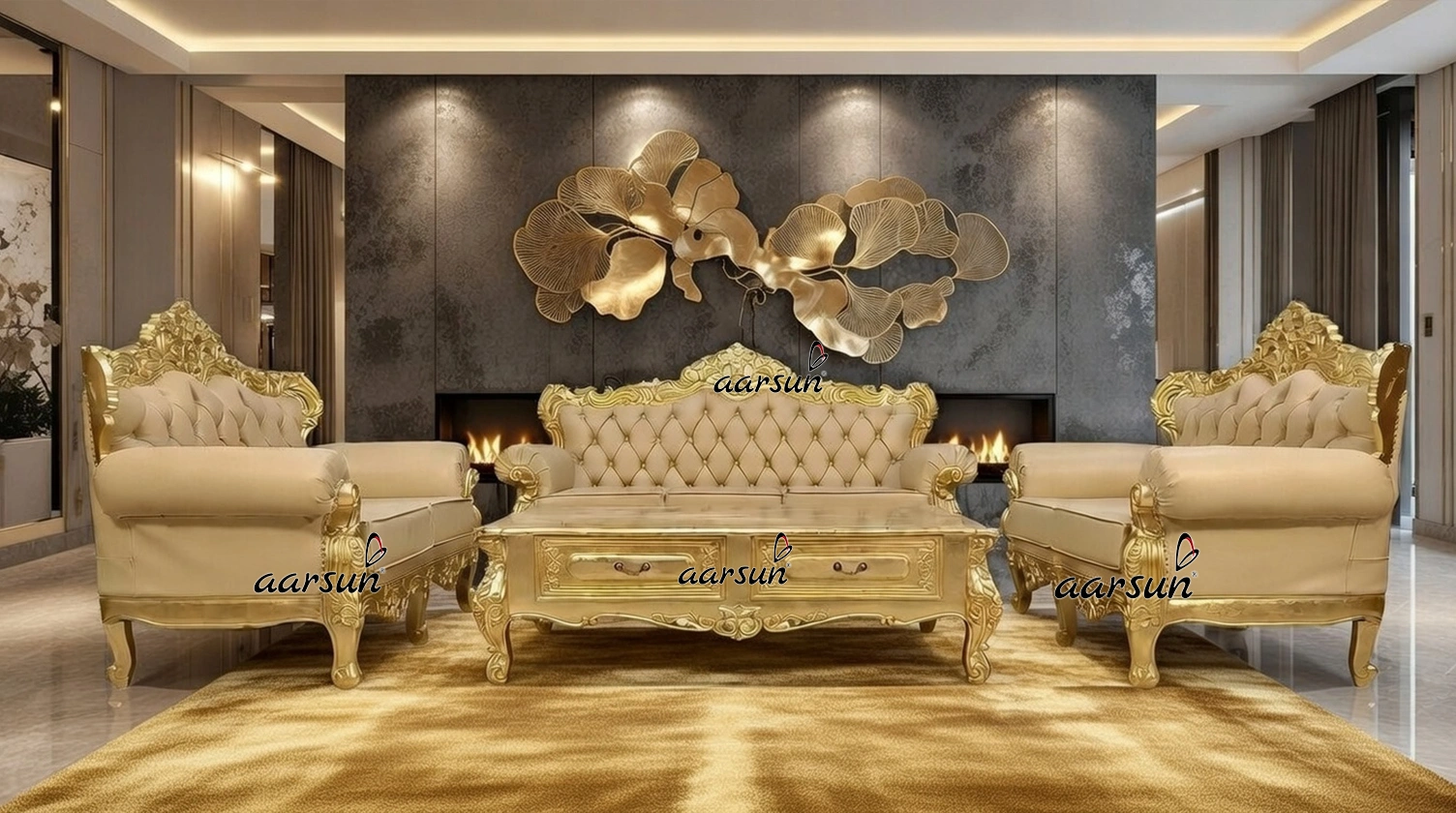 Vegan leather Sofa Set in Gold Leaf YT-726