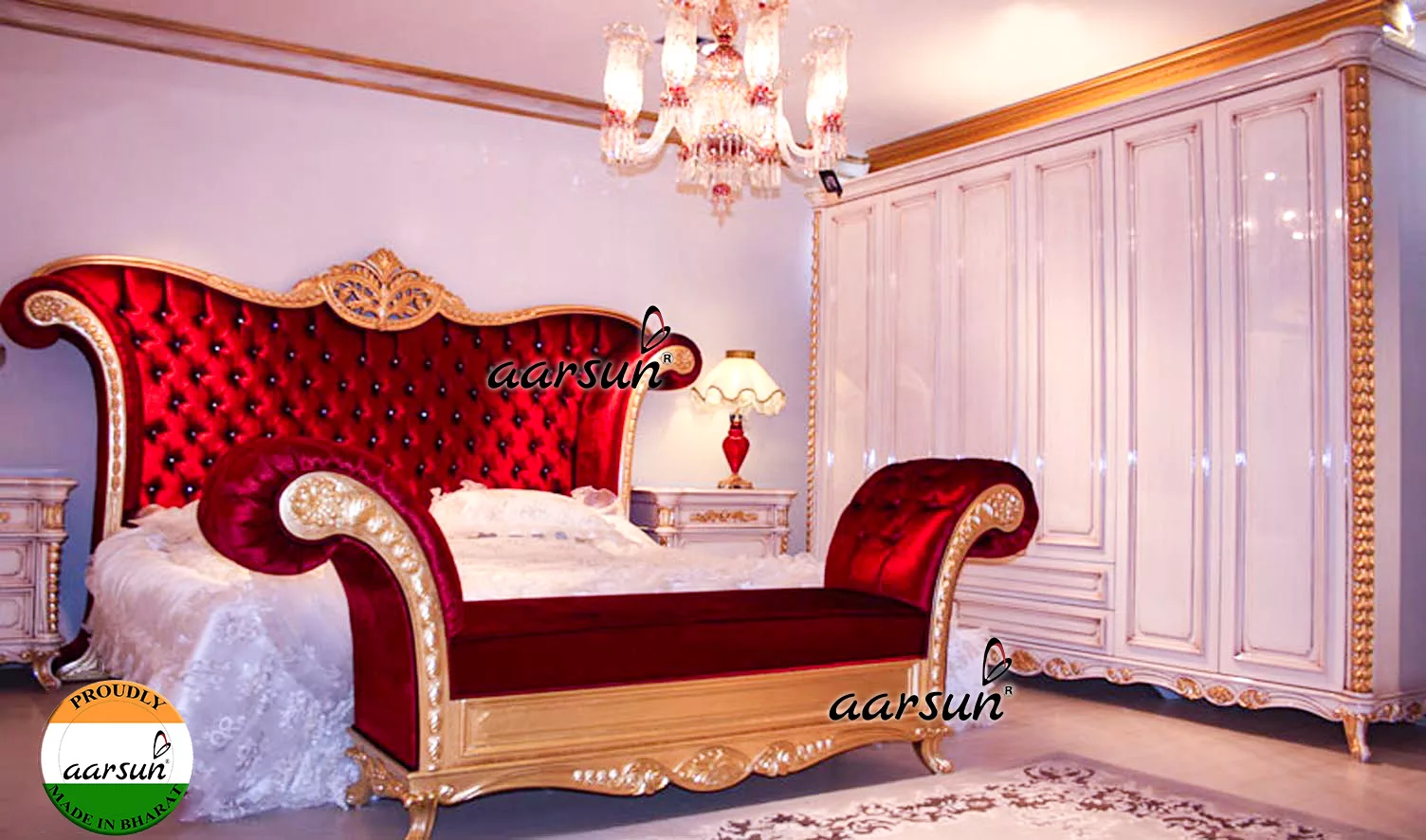 Luxury Bedroom Set in Red & Gold