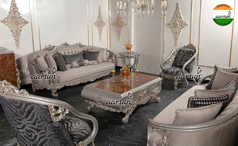 Opulent Silver and Gold Luxury Sofa Set