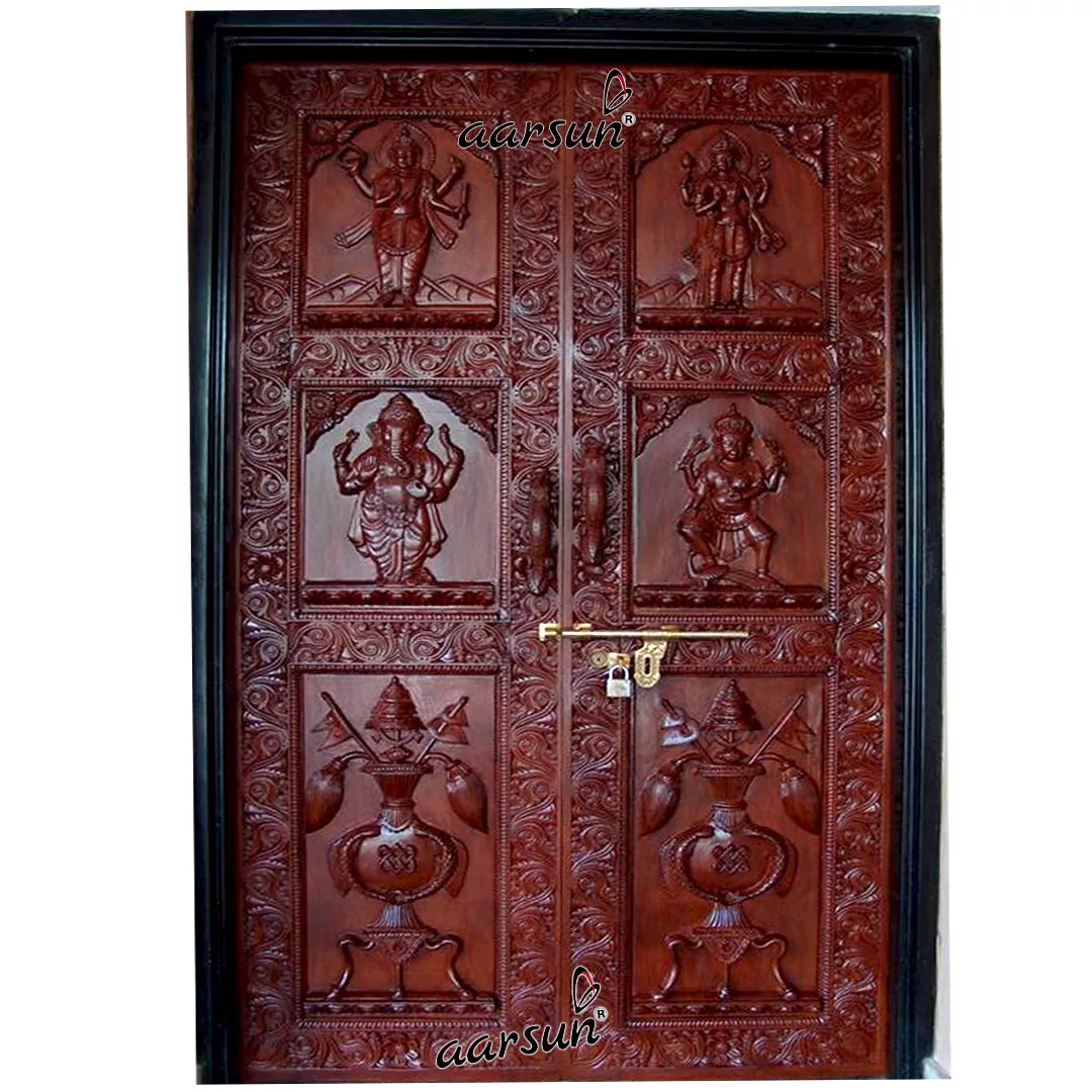Pooja Double Door Carved Panel Design