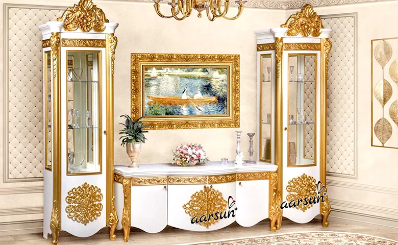 Aarsun Luxury TV unit in White and Gold