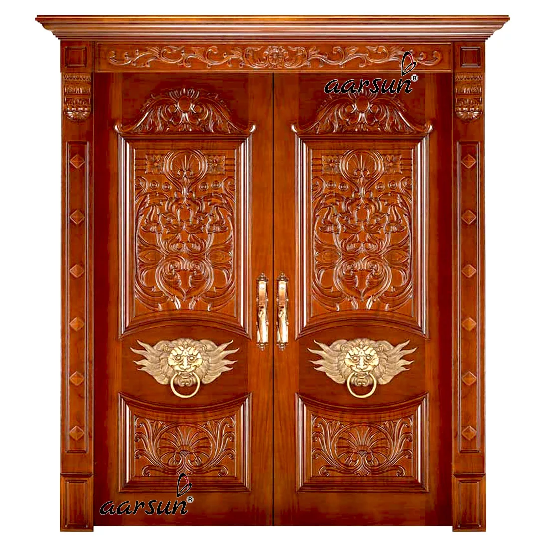 Luxury Entrance Double Door with carved lions