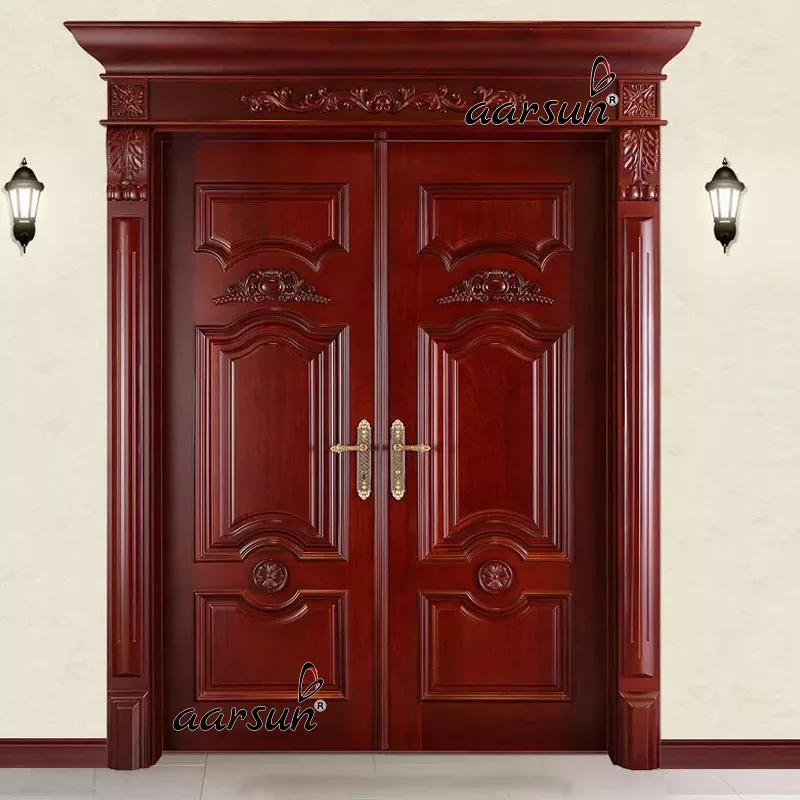 Solid Teak Wood Double Door in classy brown finish