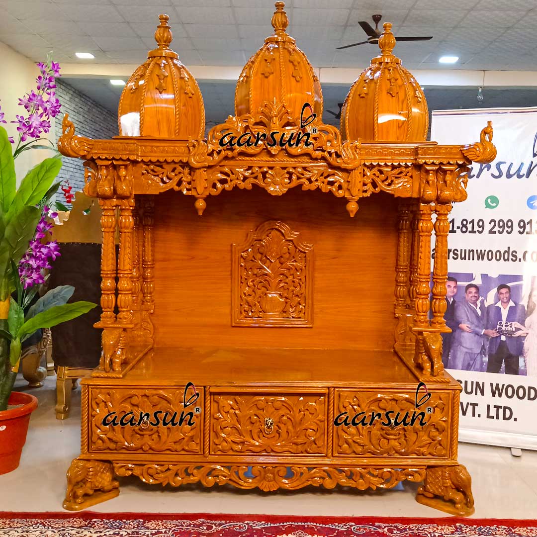 Teak Wood Home Temple in Glossy Finish