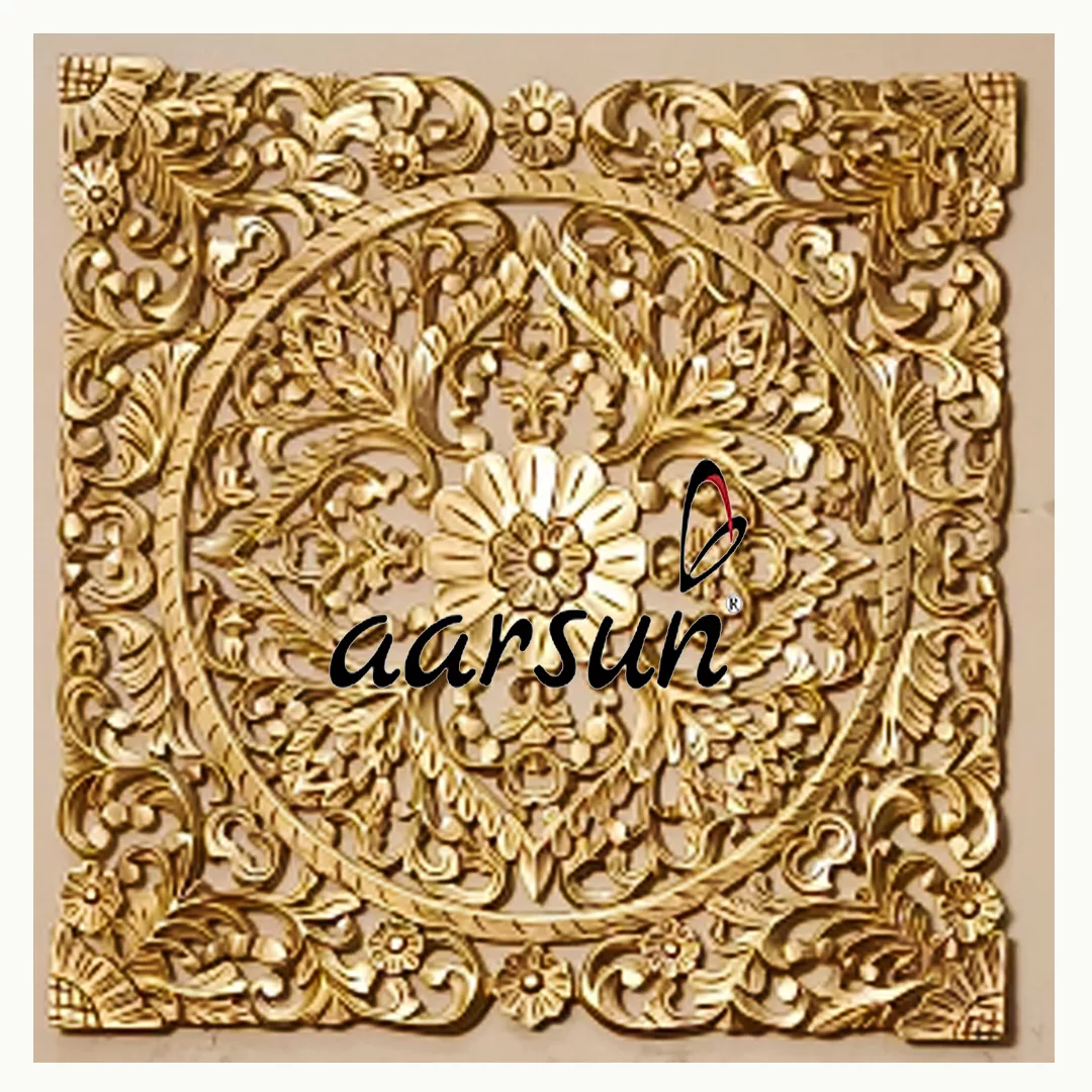 Modern Jali Design Gold Finish wall decor wooden jali