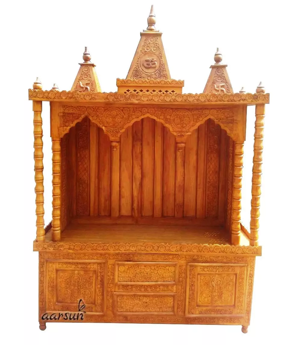 teak wood crafted pooja mandir big size