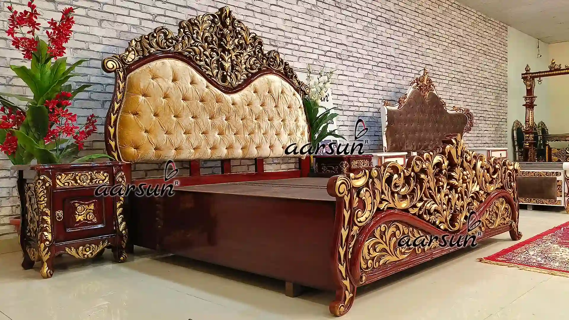 Aarsun Wooden Bed With Tufted headboard