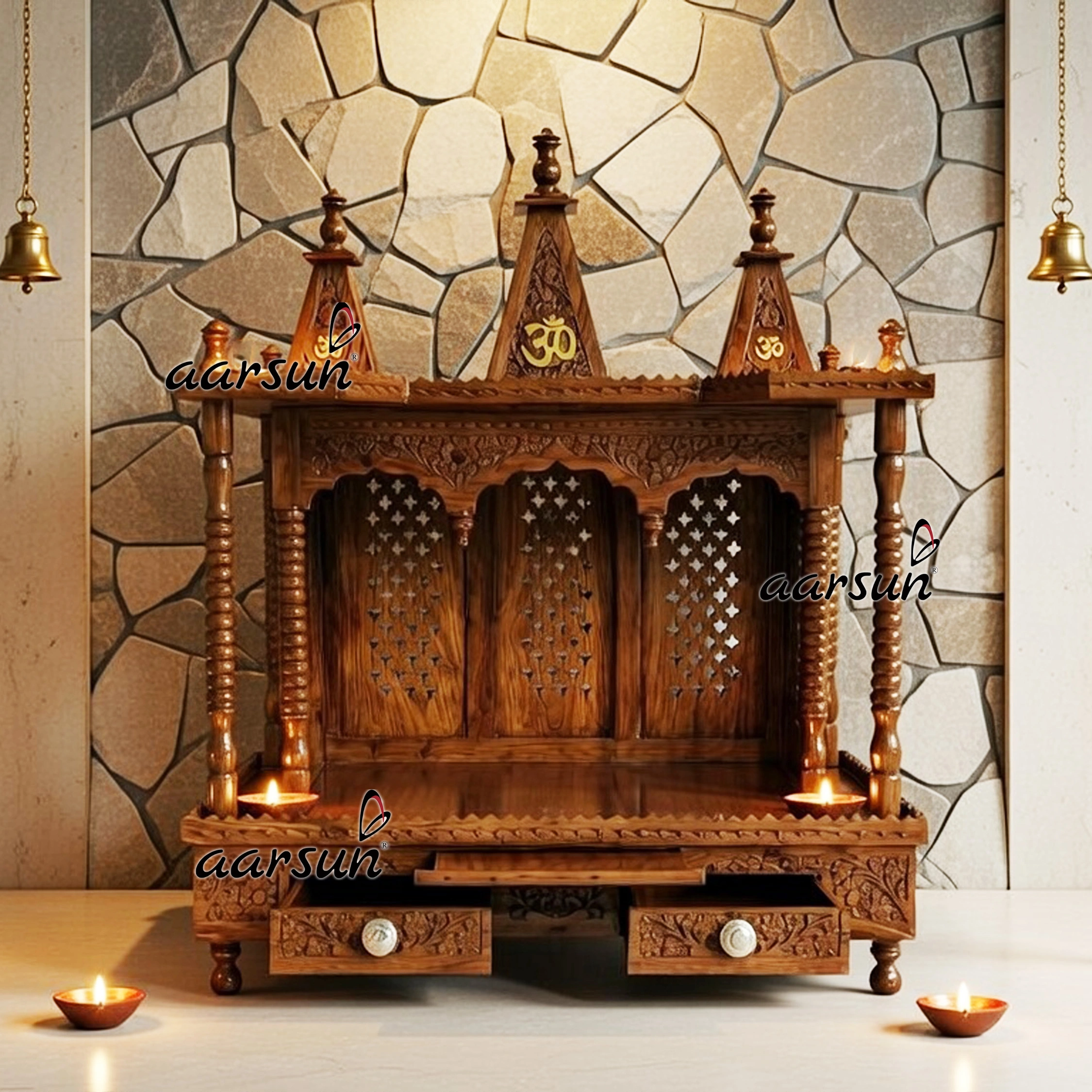 Wooden Pooja Mandir - Fully Folding MNDR-7255