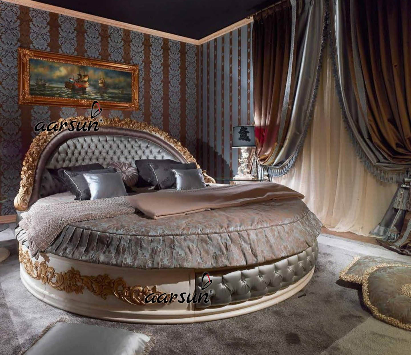 Aarsun Round Bed with Stylish Grey Fabric