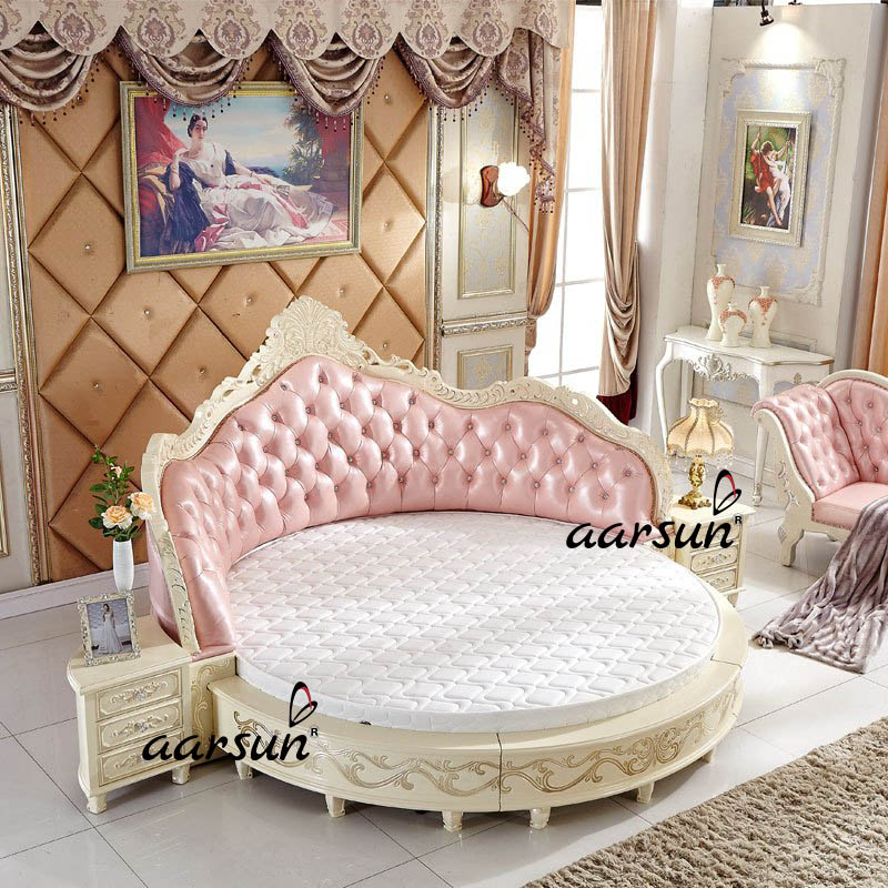 Aarsun Round Bed with pink color upholstery