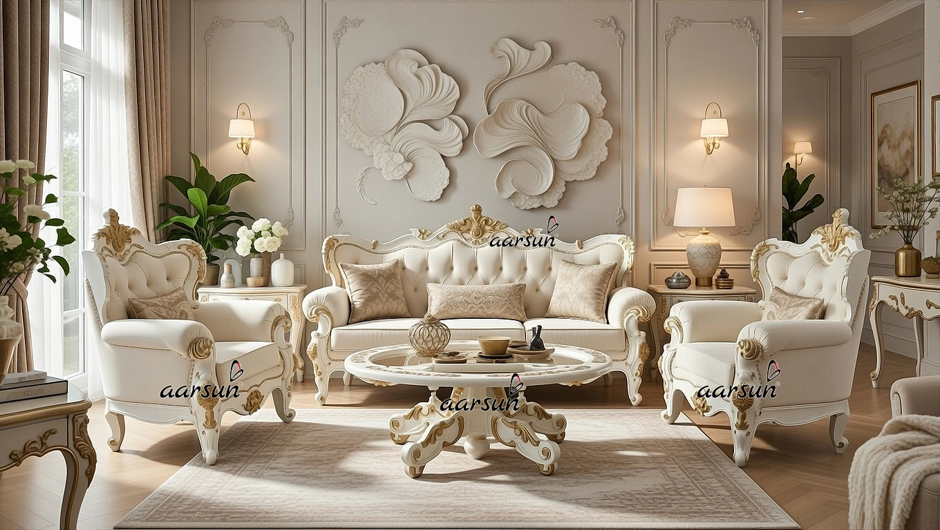 Unique Sofa Set in White Polish NT-008
