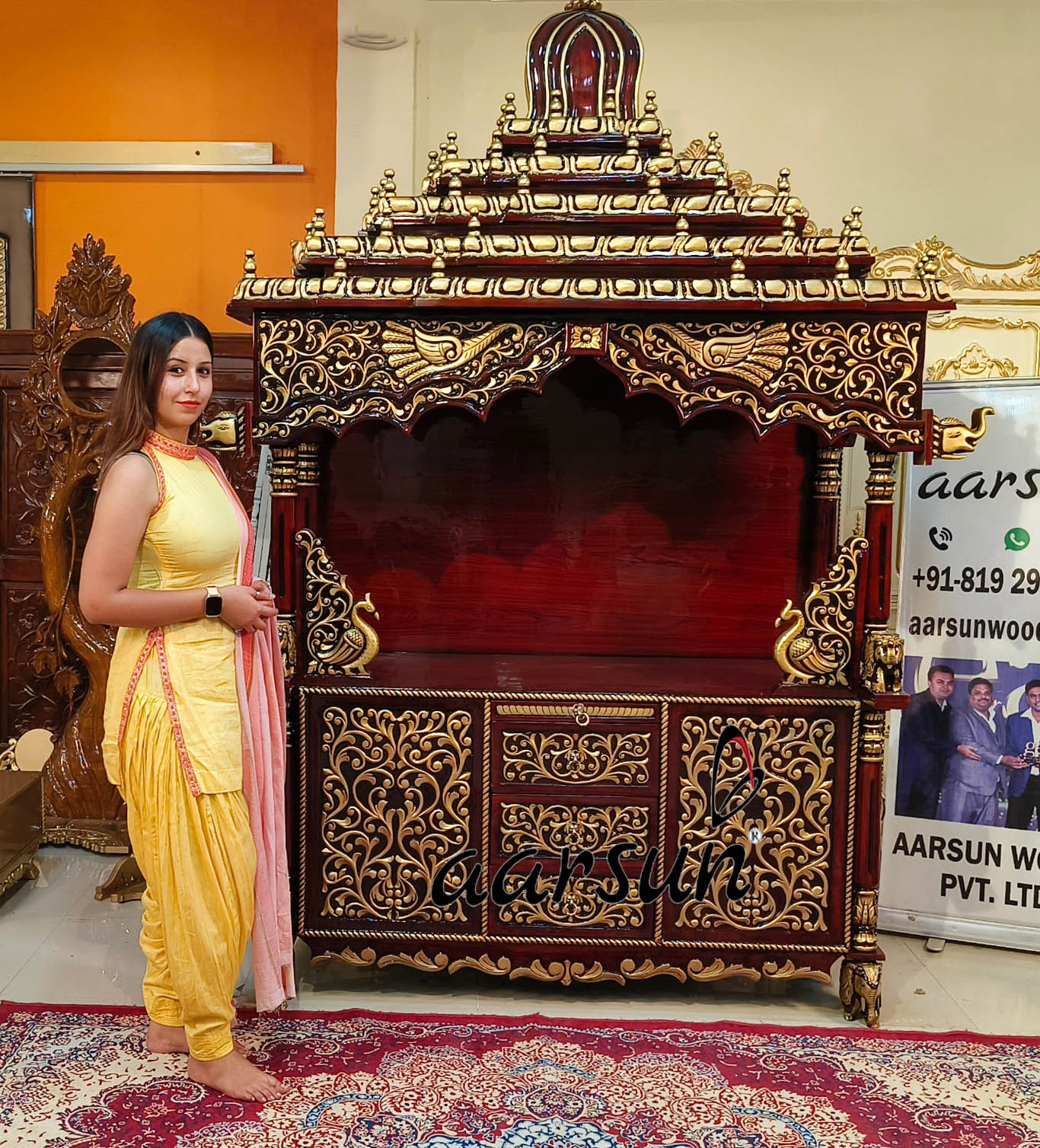 Wood temple with golden highlighting