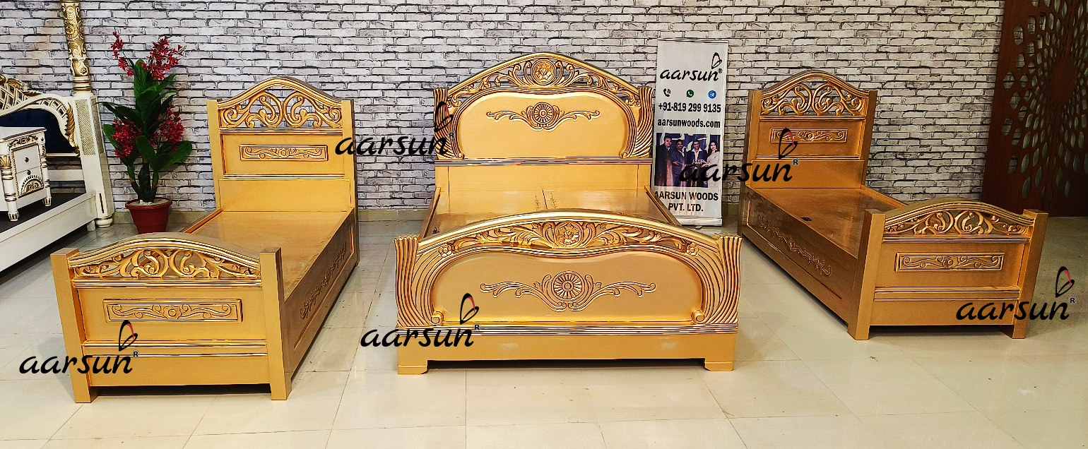 Aarsun Wooden Bedroom set in Gold paint