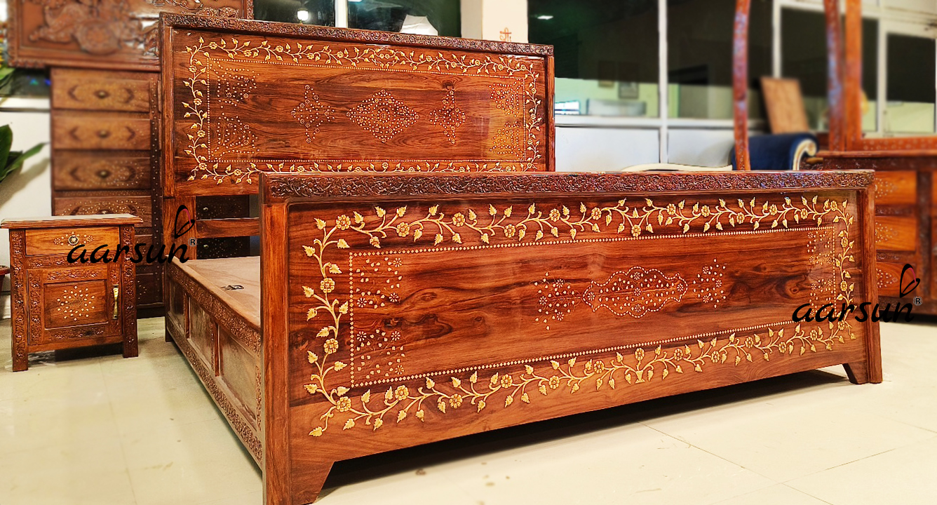 Sheesham Wood Sofa Set with Brass Inlay