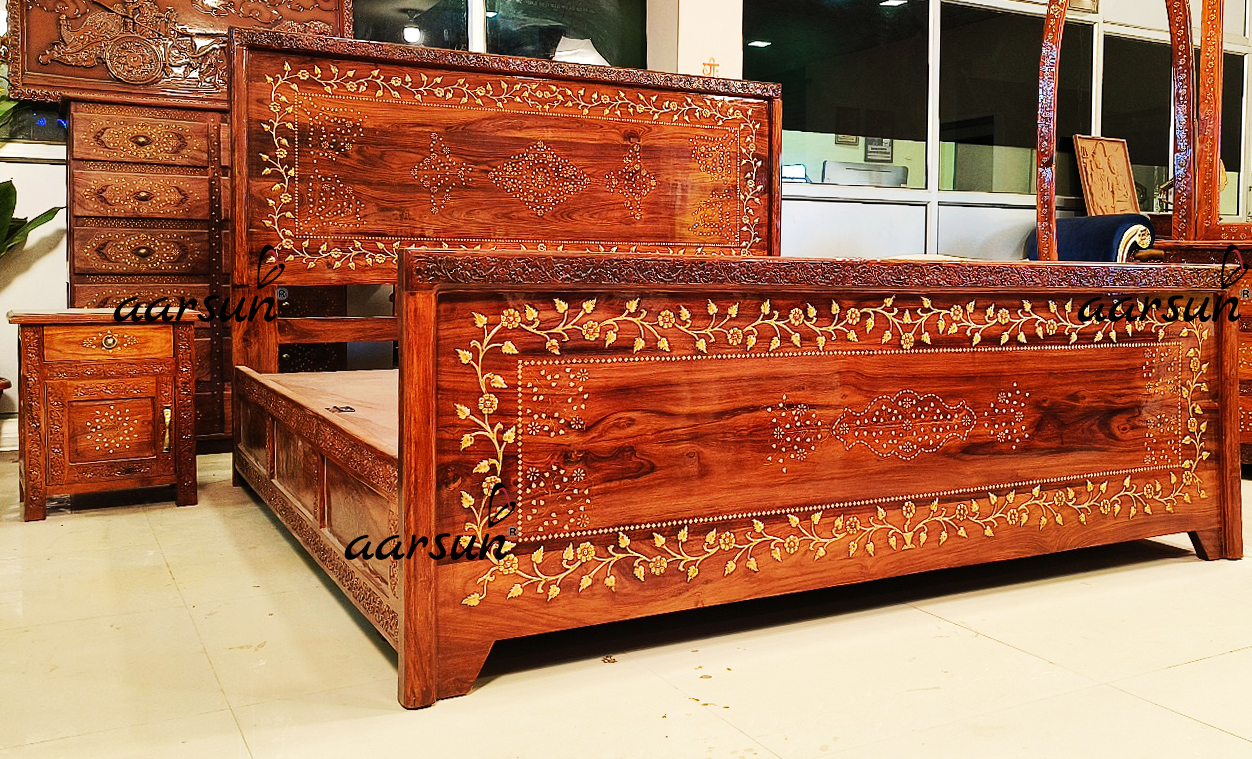 Wooden Sofa Set with Brass Inlay