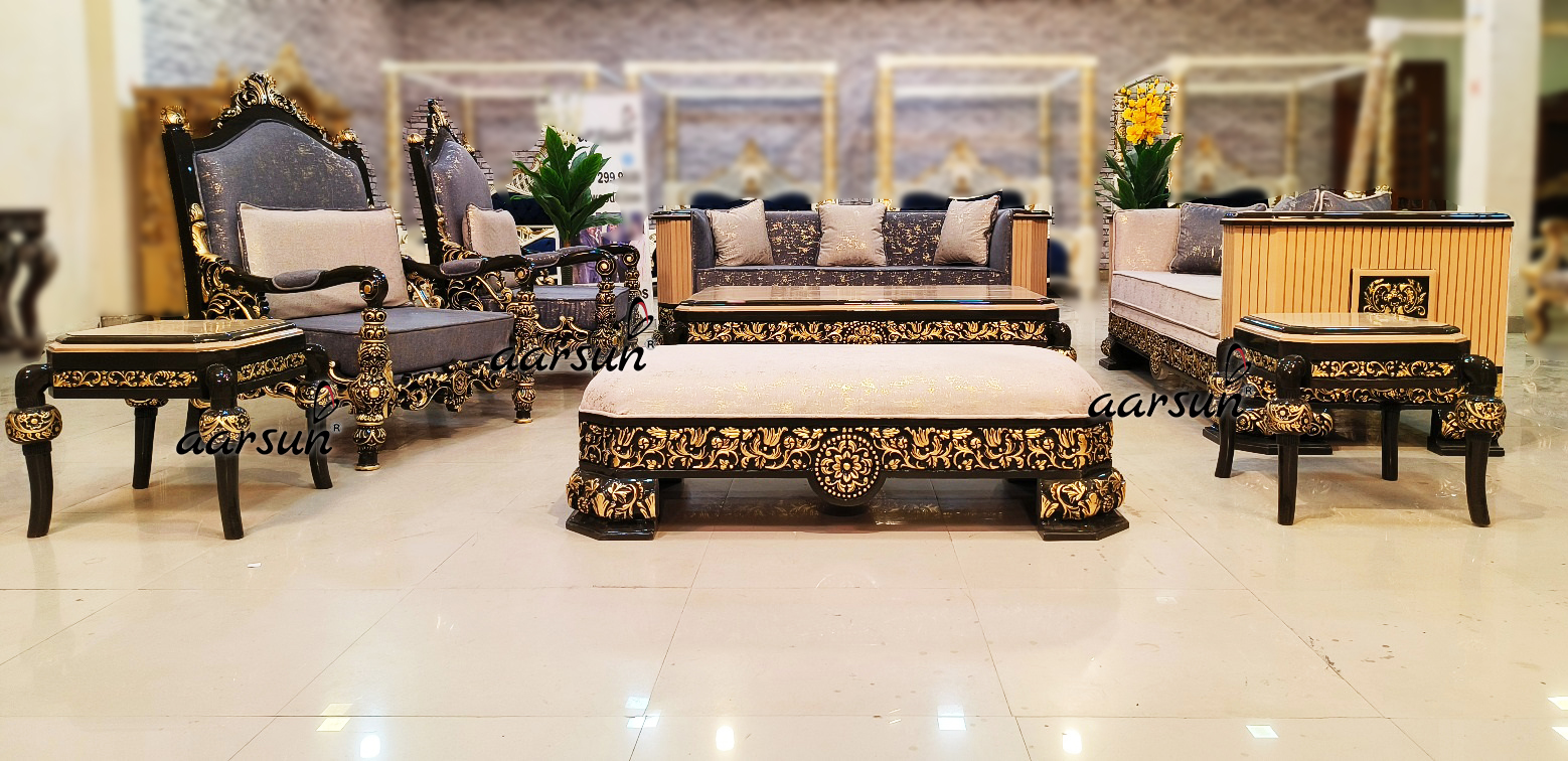 Masterpiece Wood Sofa set in Gold Leafing