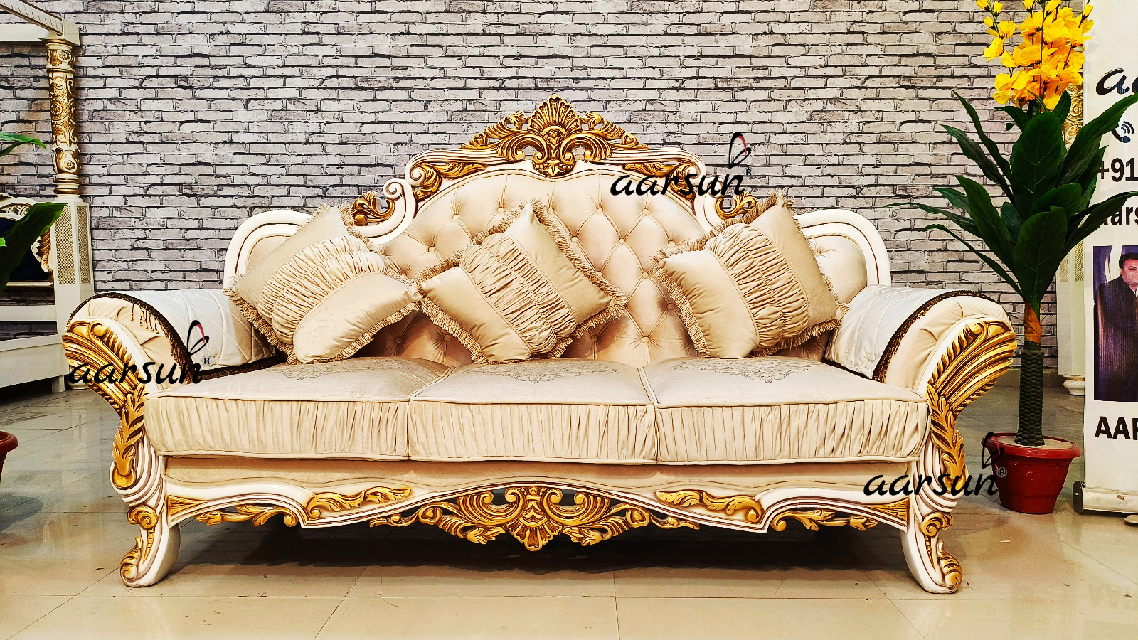 Wooden 3 seater sofa set