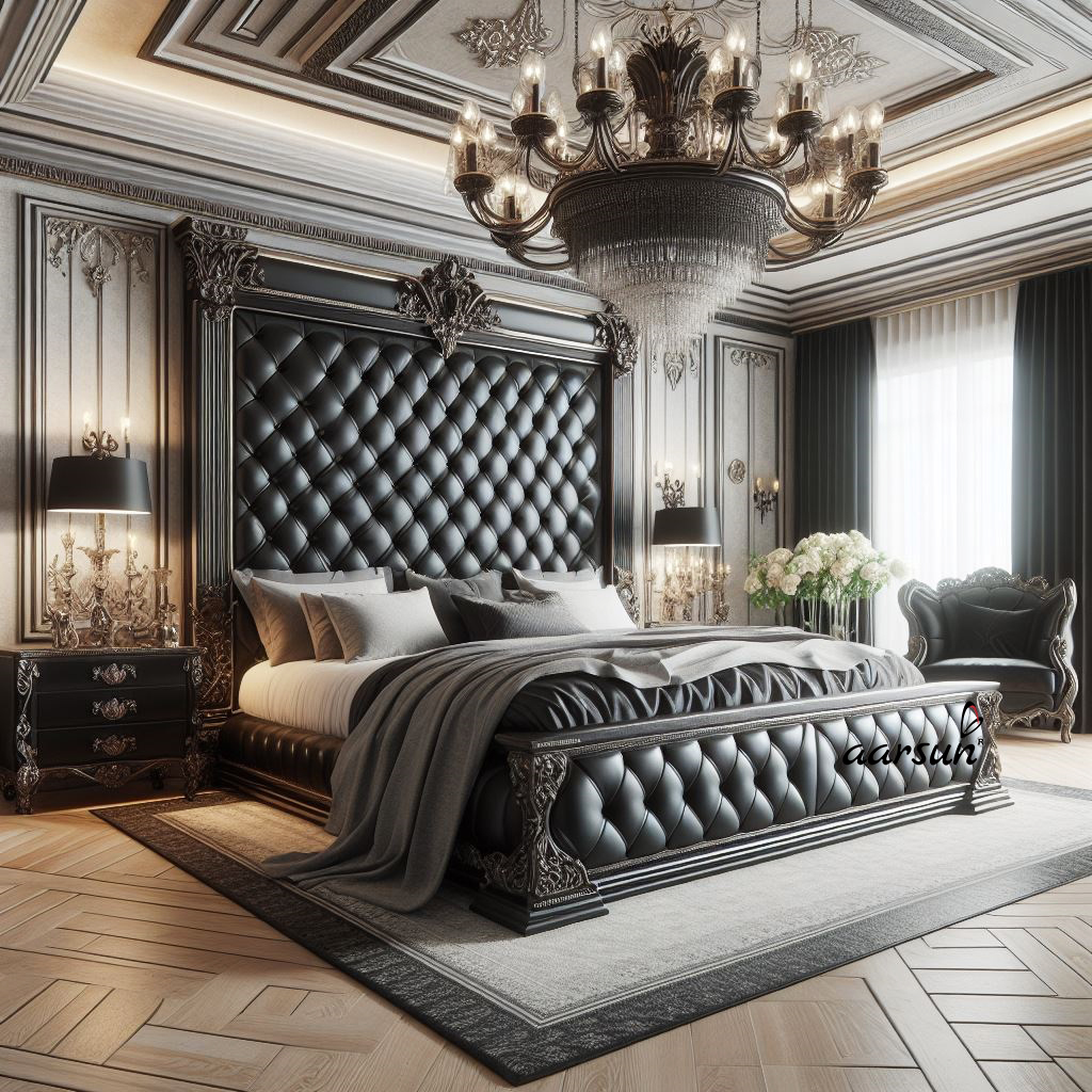 Luxury High Headboard Bed - AI Generated