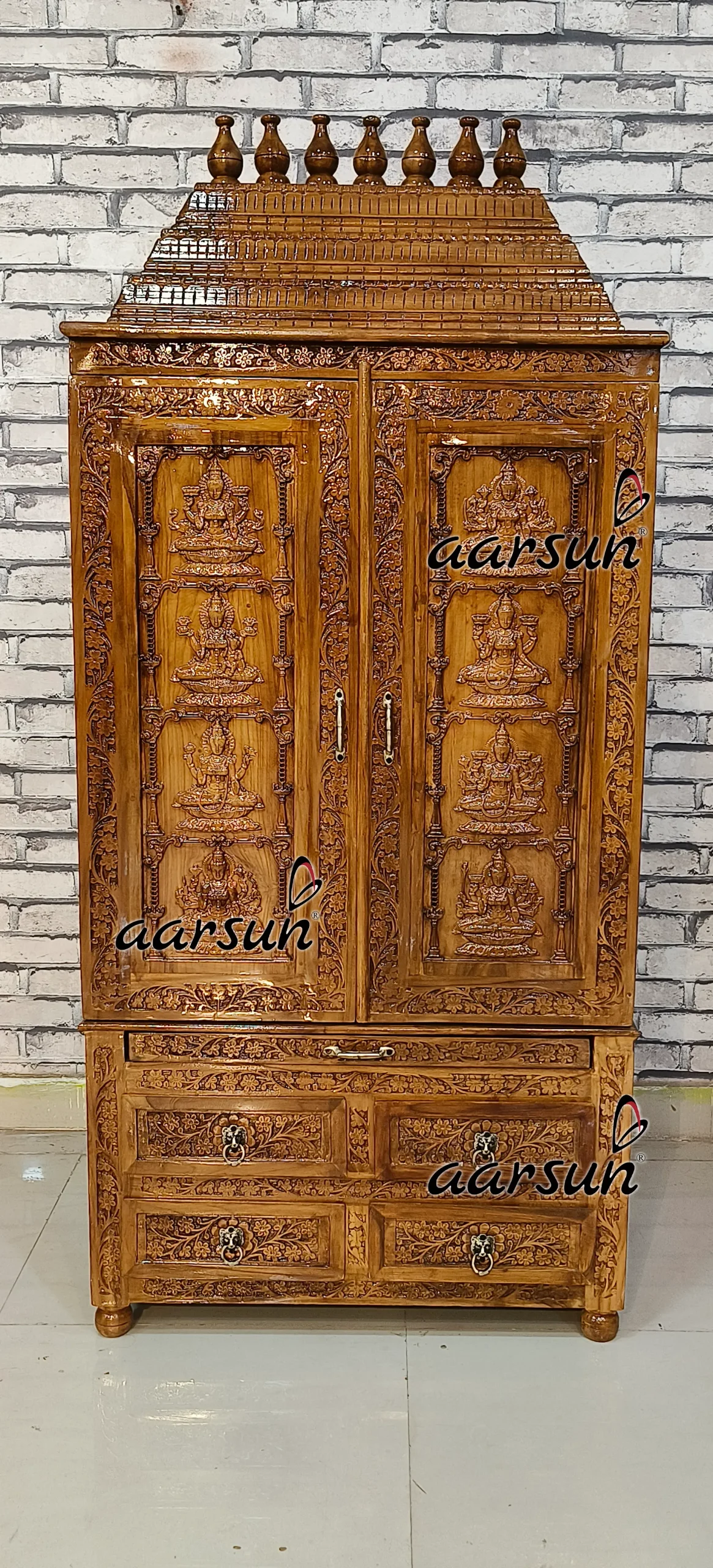 Teak Ashtalakshmi Temple in Wooden Finish - Image 5