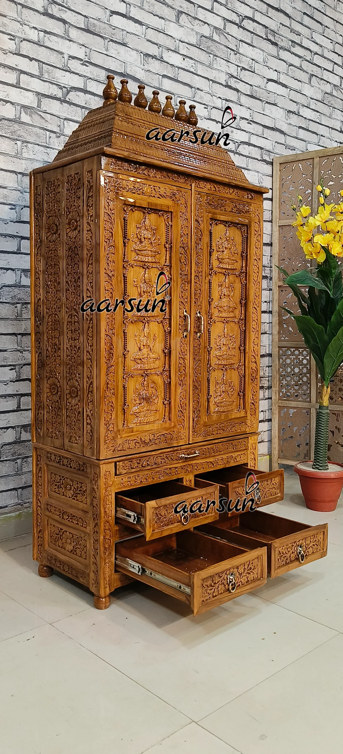 Teak Ashtalakshmi Temple in Wooden Finish - Image 6