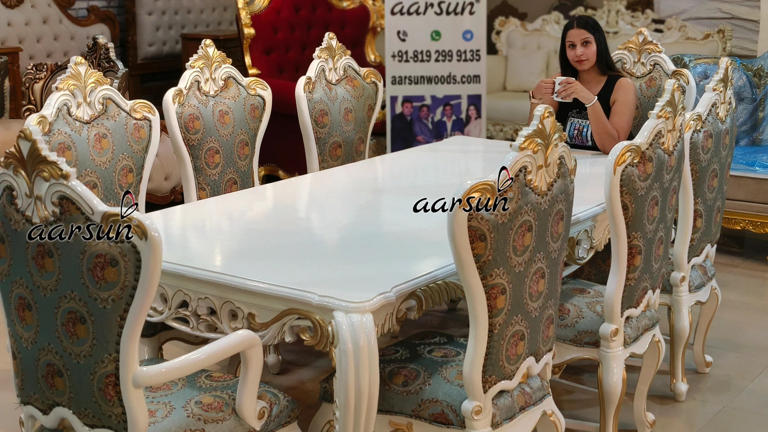 8 Seater Dining Set In White Deco Paint Mysore - Image 6