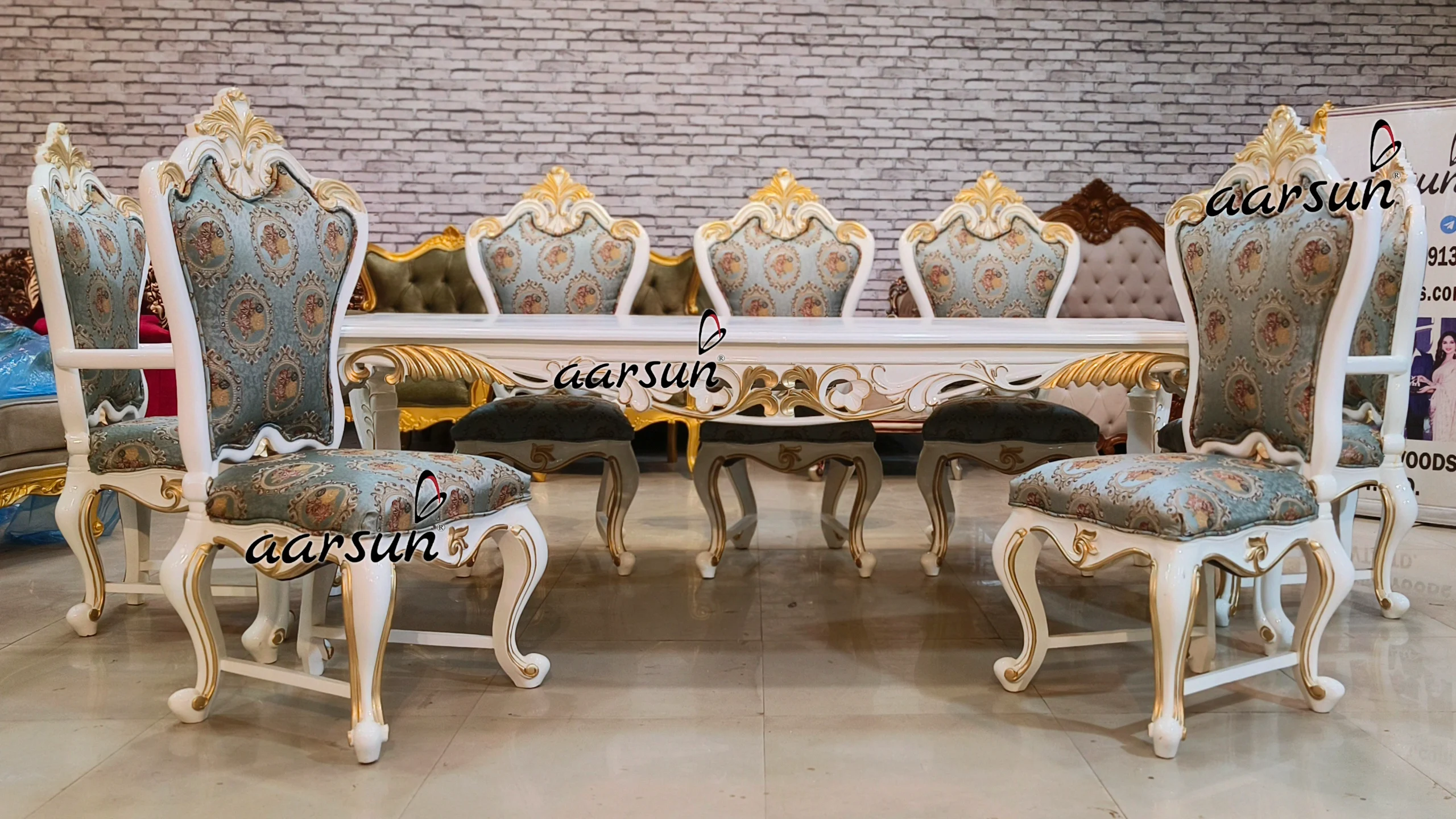 8 Seater Dining Set In White Deco Paint Mysore - Image 4