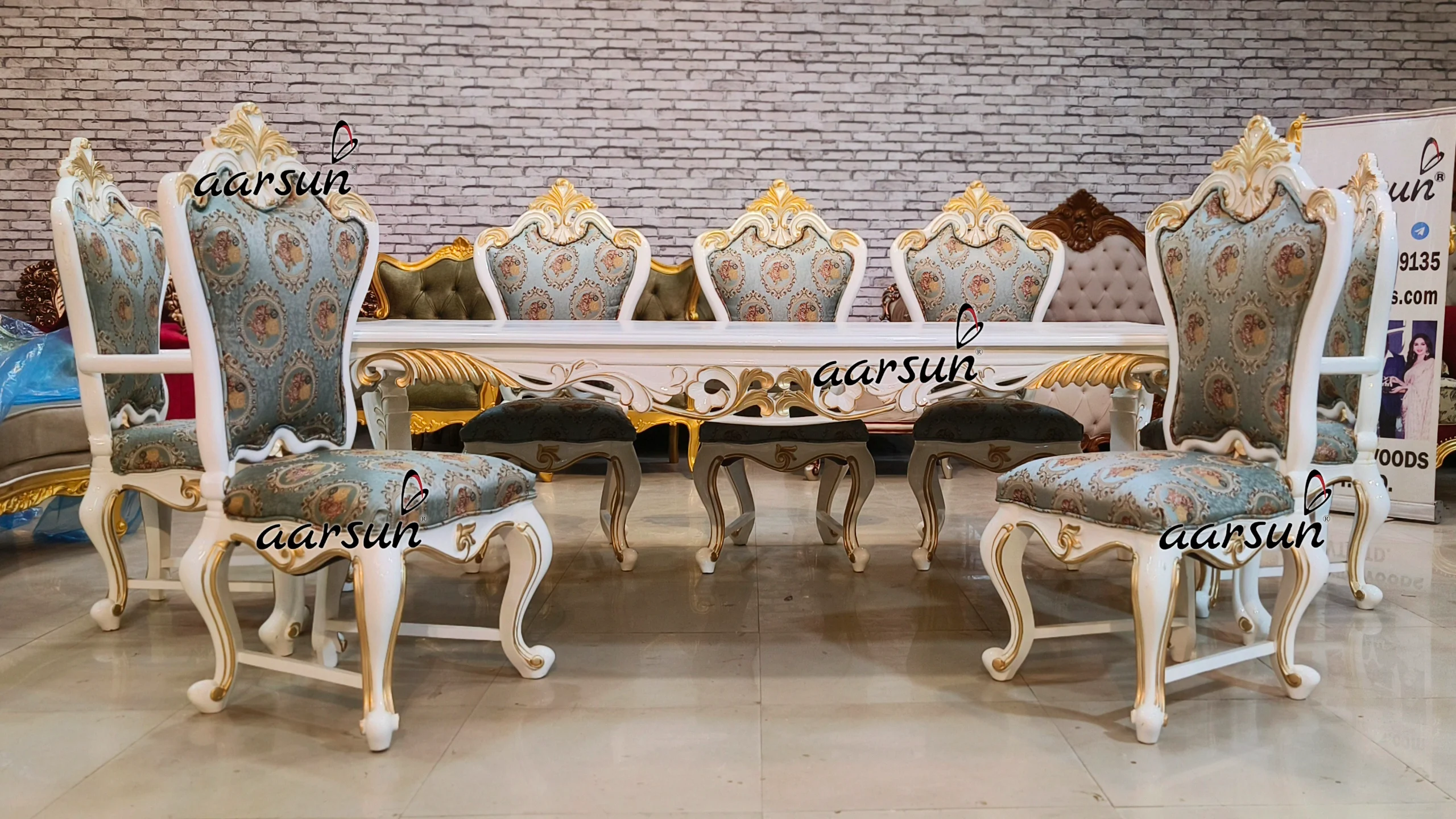 8 Seater Dining Set In White Deco Paint Mysore - Image 3