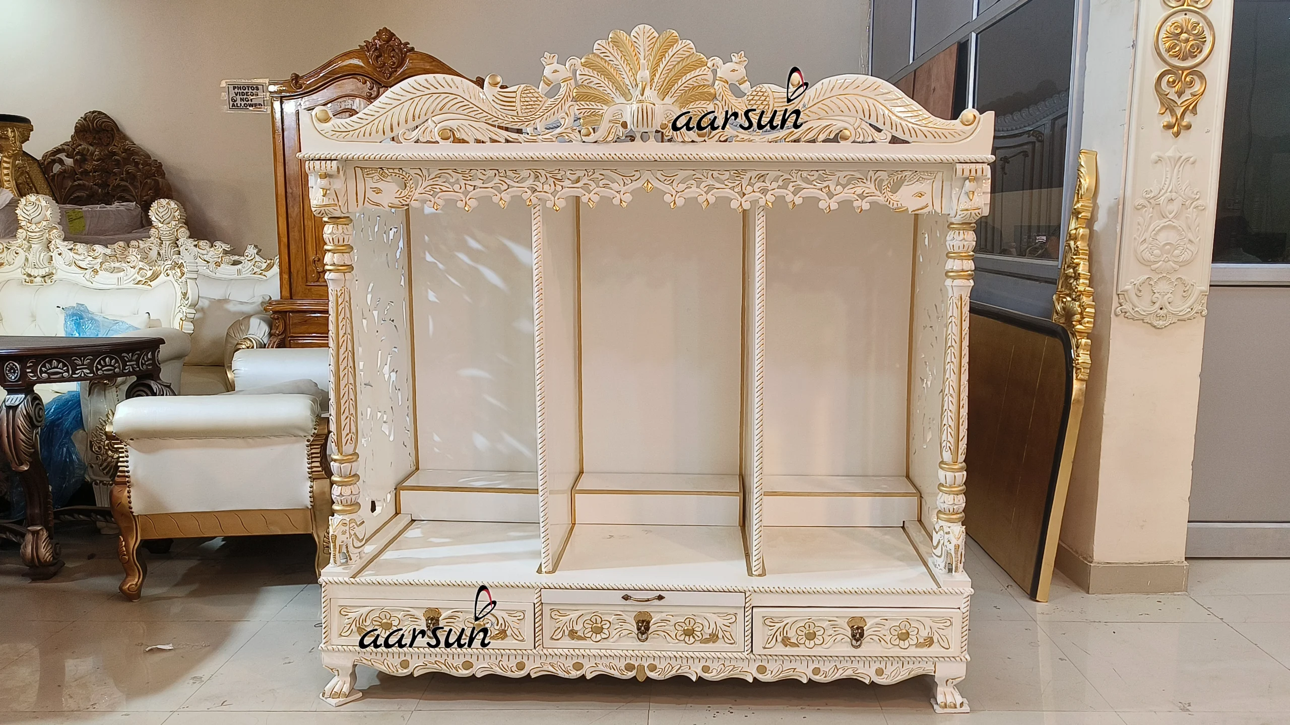 White Temple with Peacock Carving