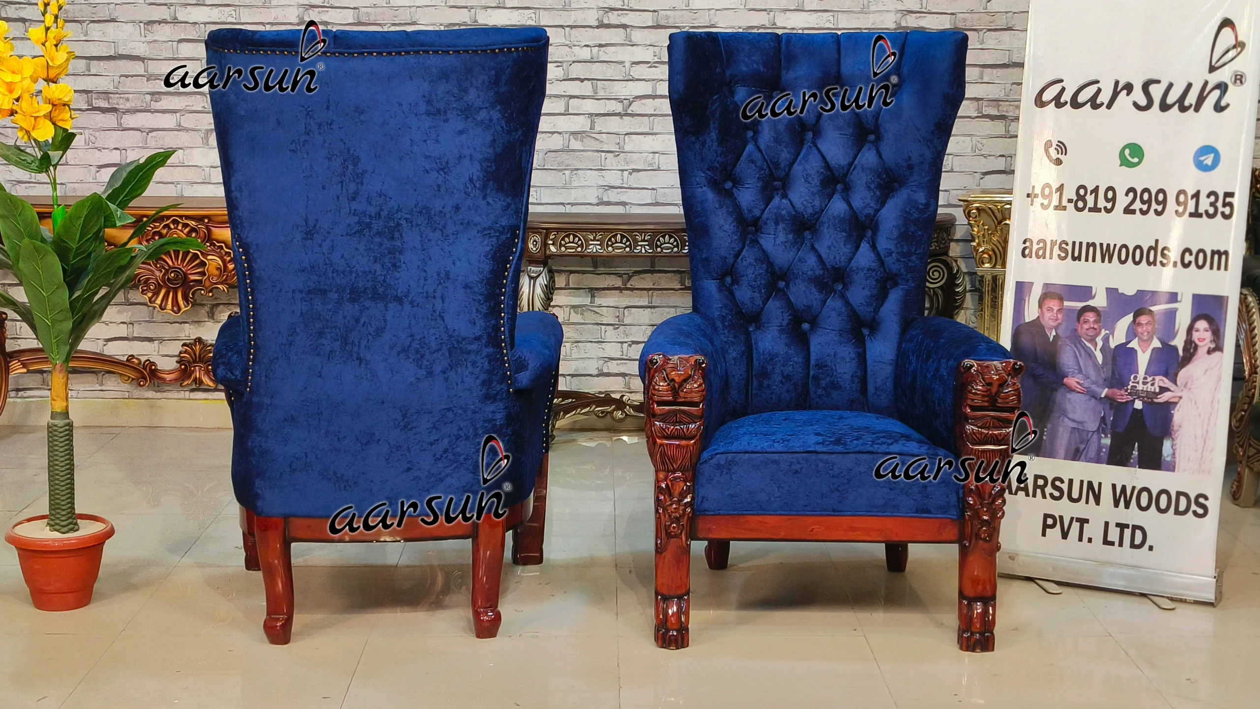 Lion Face Handle High Back Chair in Polish