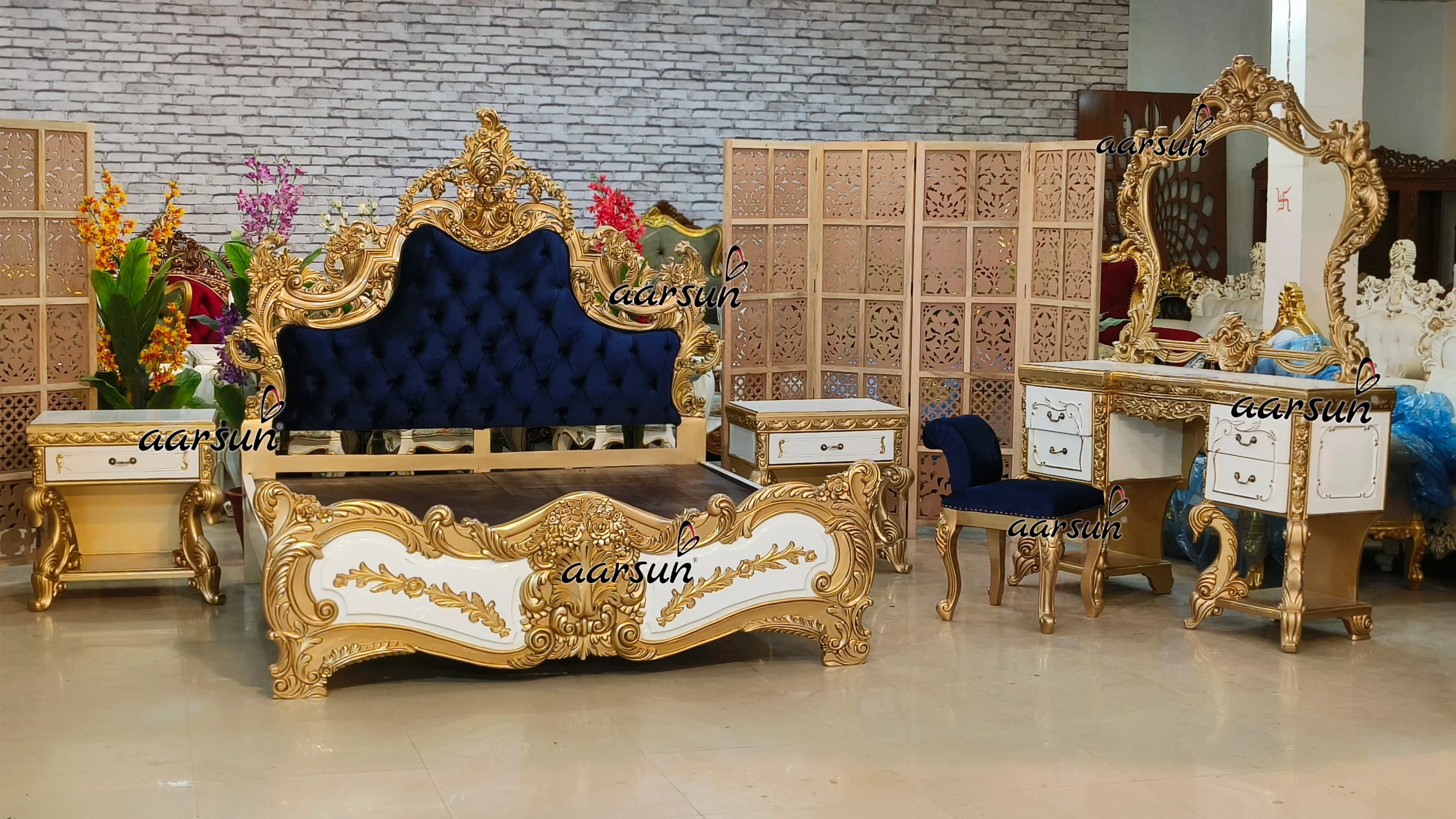 Bedroom Furniture in Antique gold and White Deco Paint