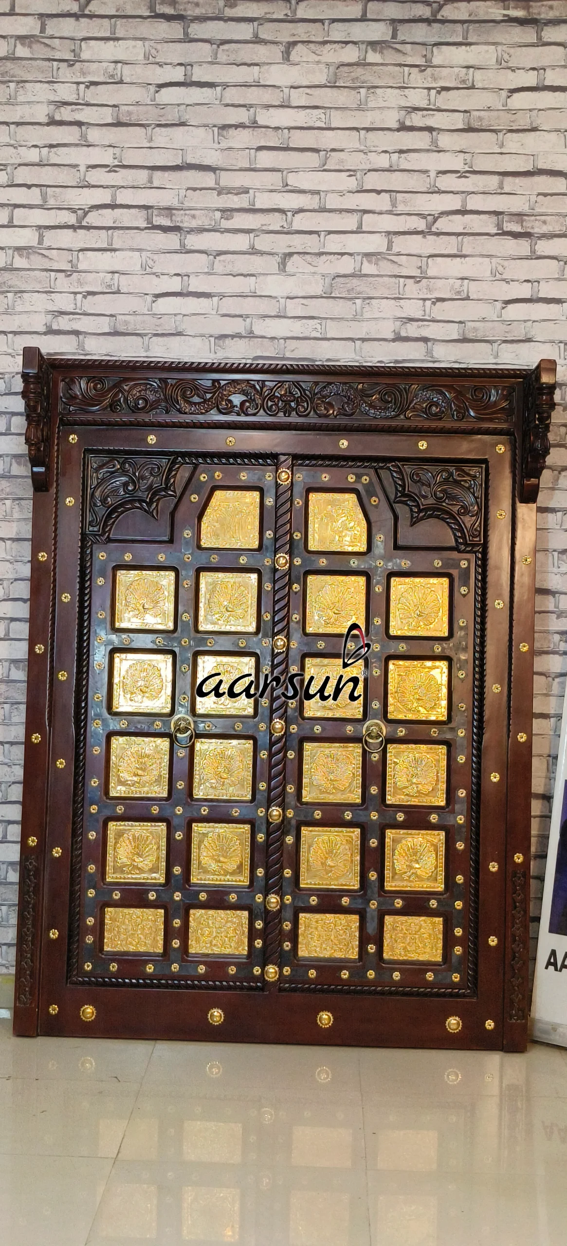 Double Door Design in Teak Wood Walnut Polish - Image 2