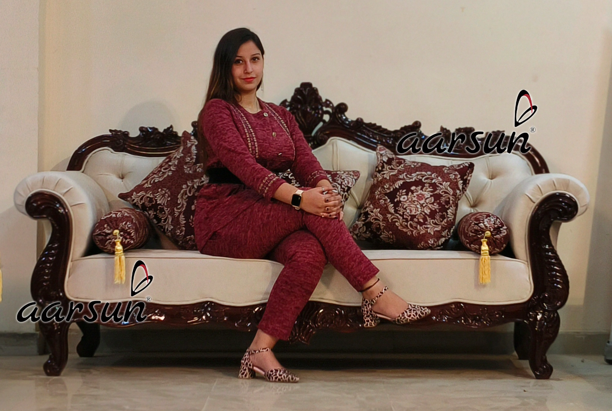 Wooden Teak Wood Sofa Set - Image 3