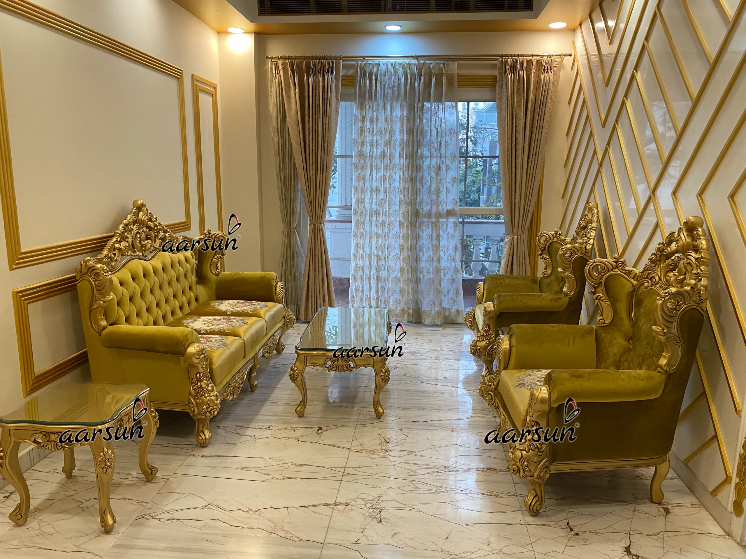 Wooden Sofa Set with Tufted Seatback - Image 4