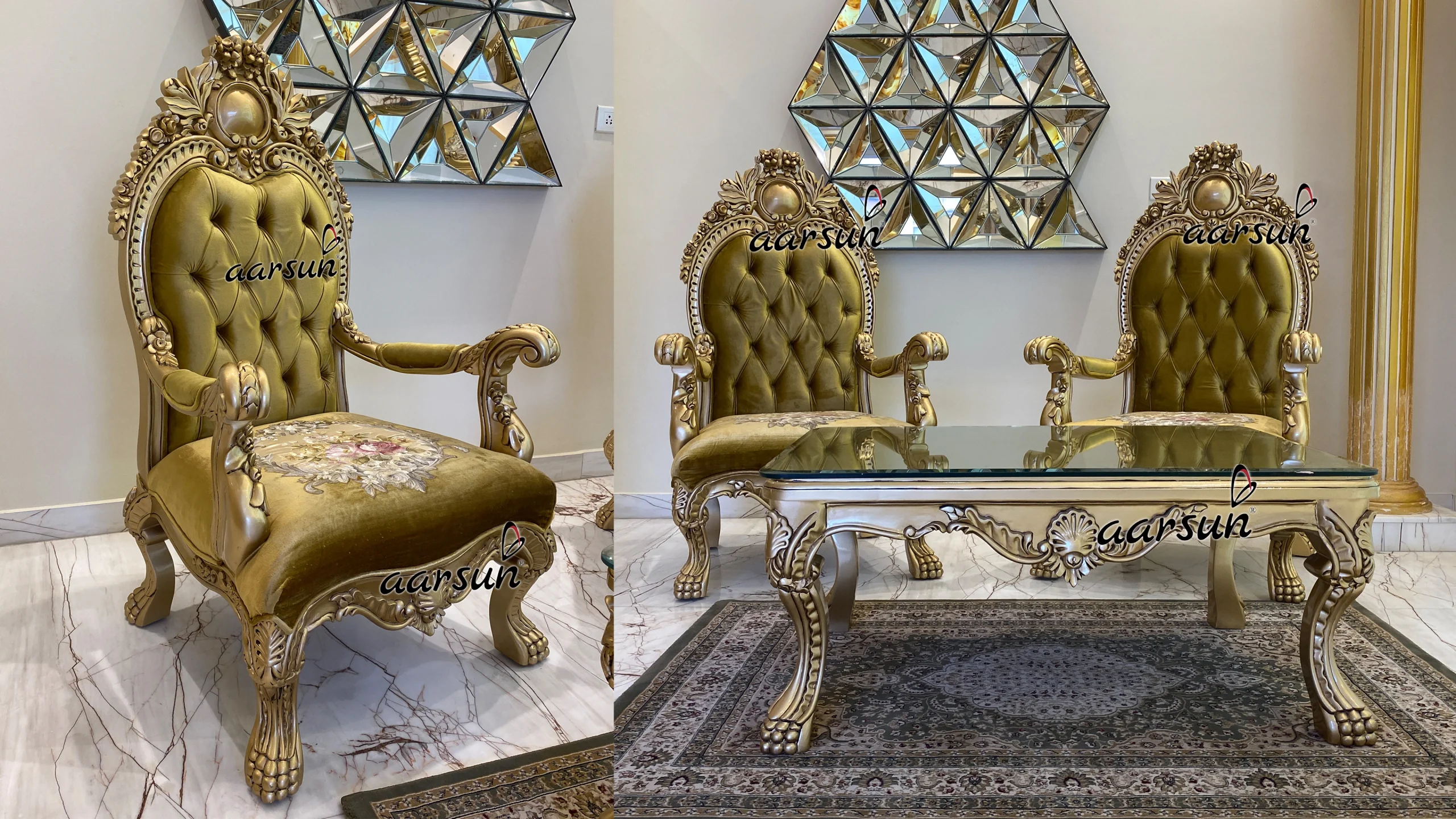 Wooden Sofa Set with Tufted Seatback - Image 2