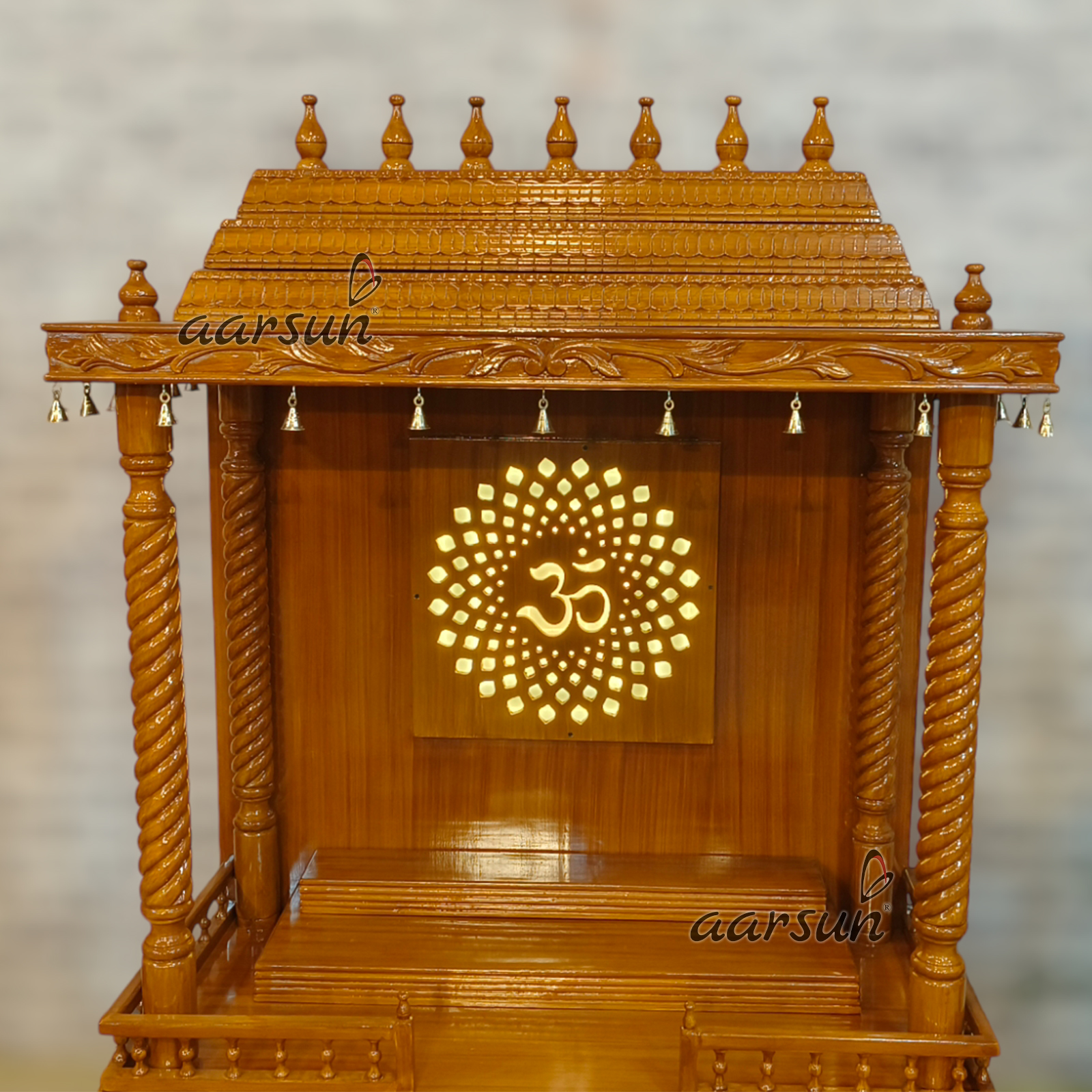 Wooden Pooja Mandir with LED Panel - Image 3