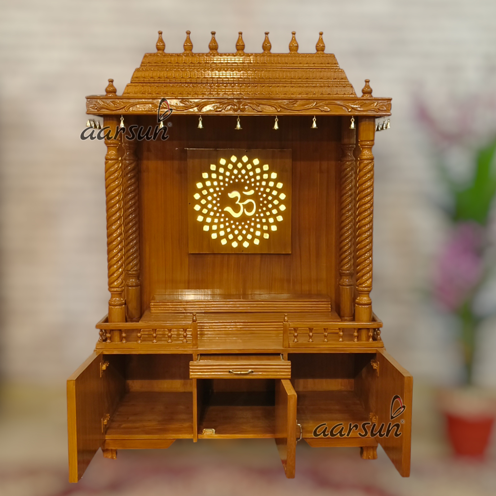 Wooden Pooja Mandir with LED Panel - Image 5