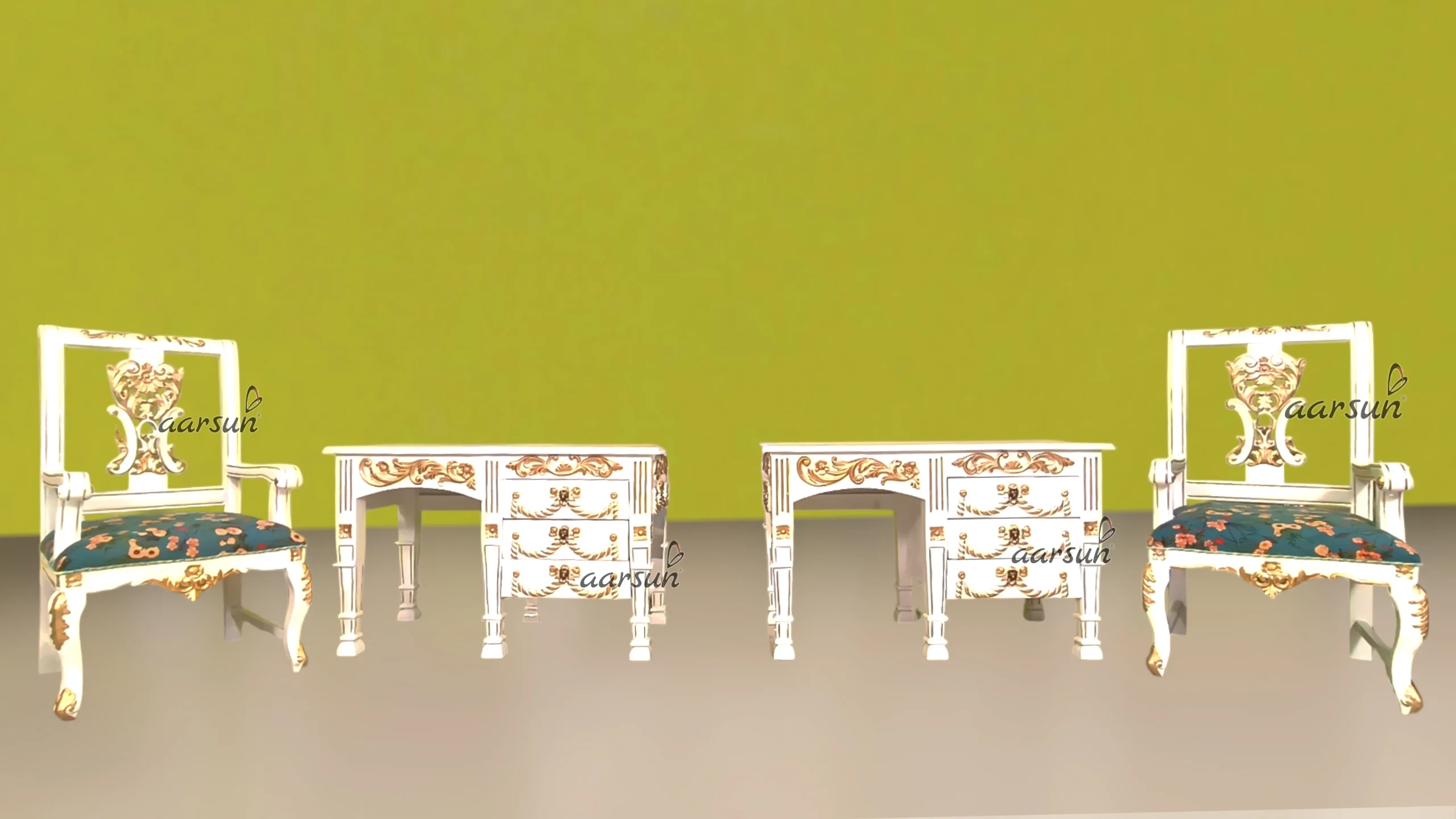 Teakwood Office Desk with Elegant Carving Design - Image 2