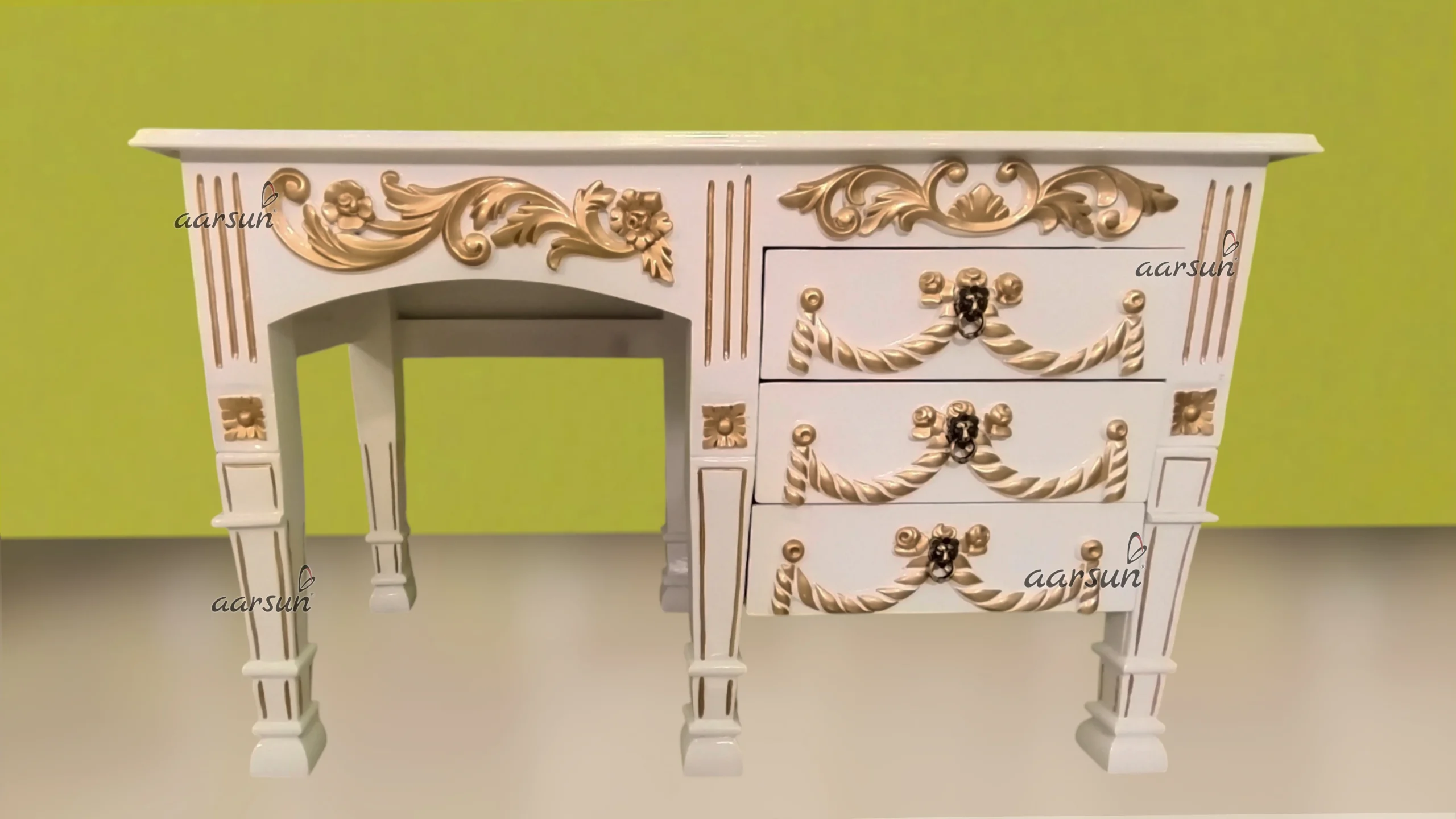 Teakwood Office Desk with Elegant Carving Design - Image 3