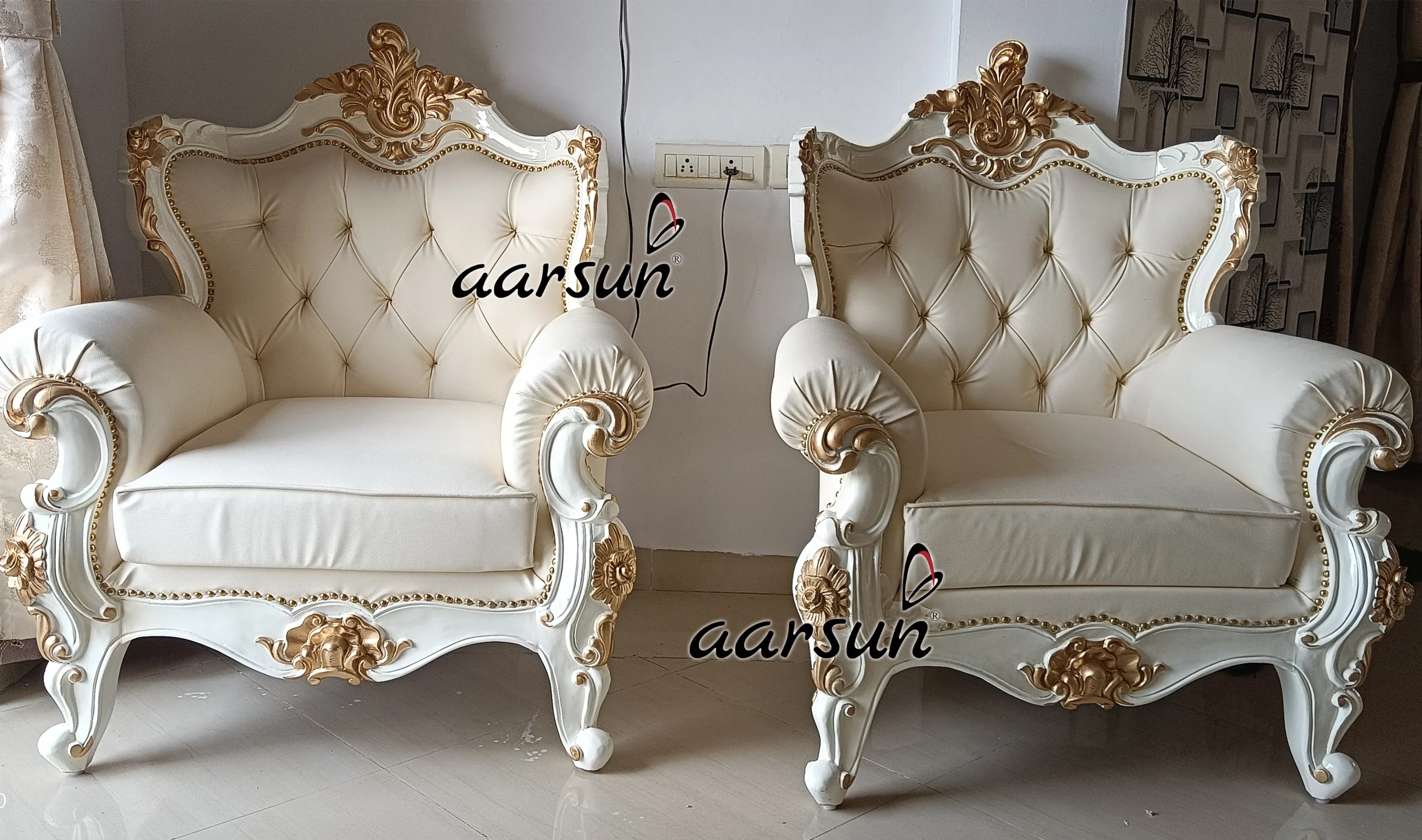 Modern Sofa design in White Gold Finish & Leatherette - Image 2