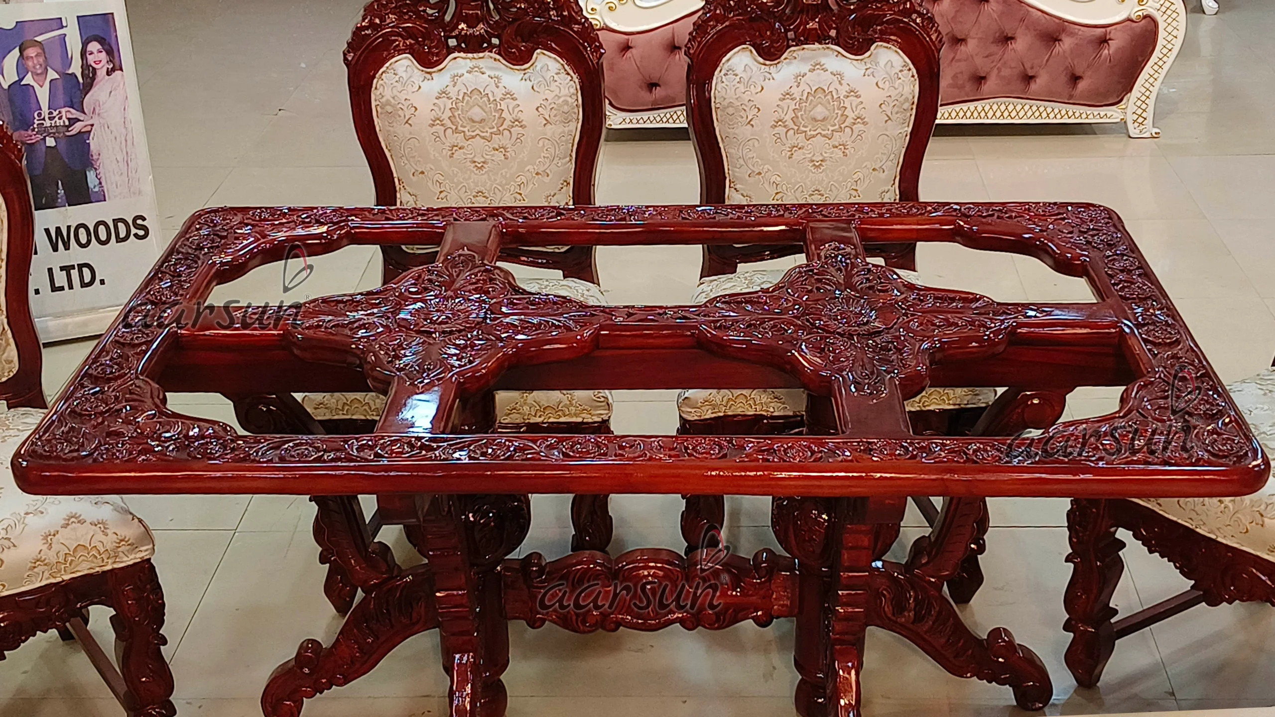 Teakwood Gorgeous and Unique Wooden Dining Table Set - Image 3