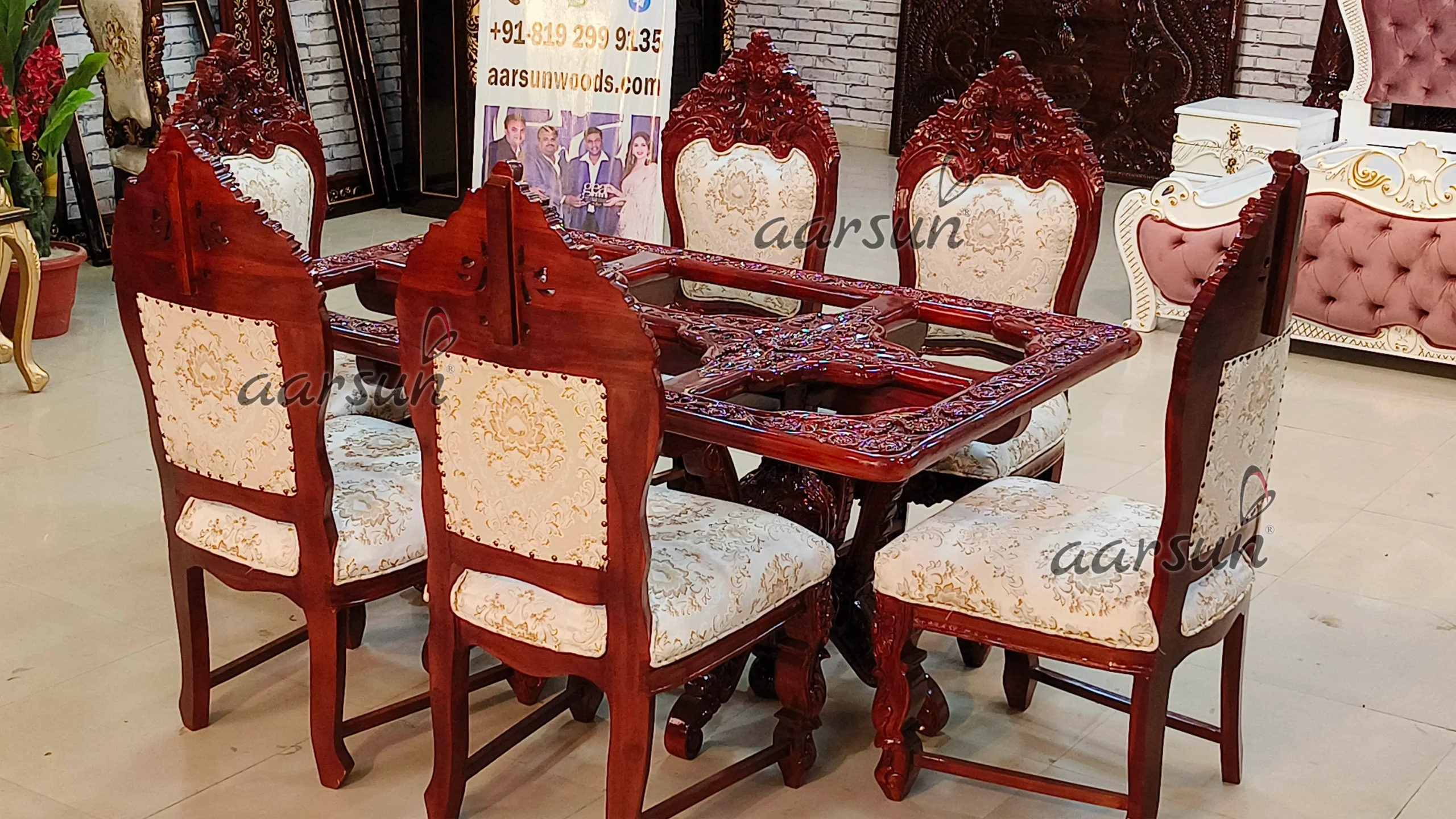 Teakwood Gorgeous and Unique Wooden Dining Table Set - Image 5