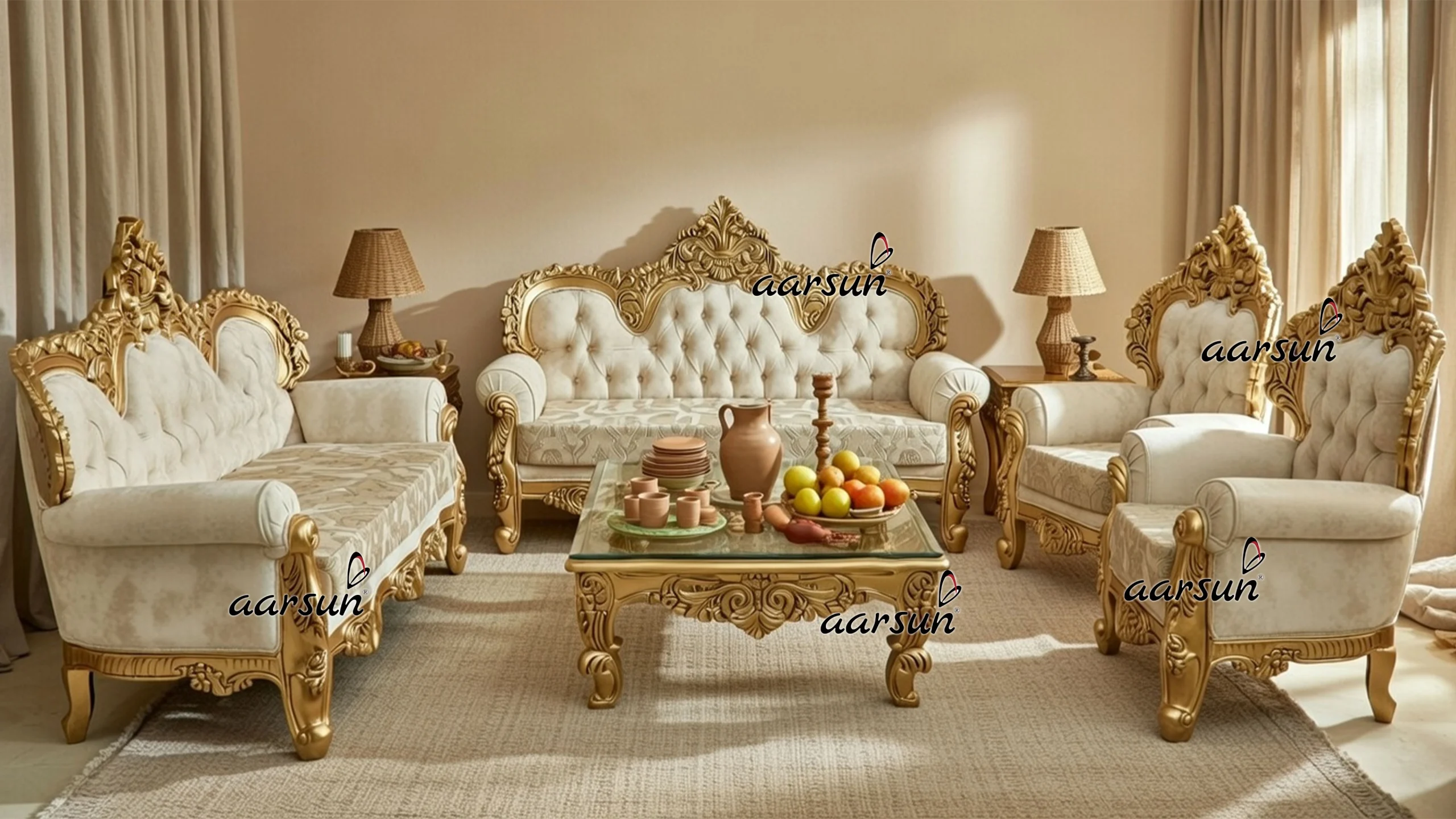 Grand Maharaja Style Wooden Sofa Set Design