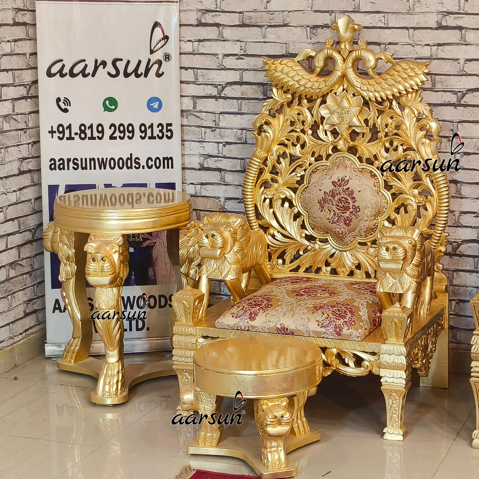 Mahamandaleshwar Guru Ji Chair (Gaddi) With Gold Leaf - Image 3