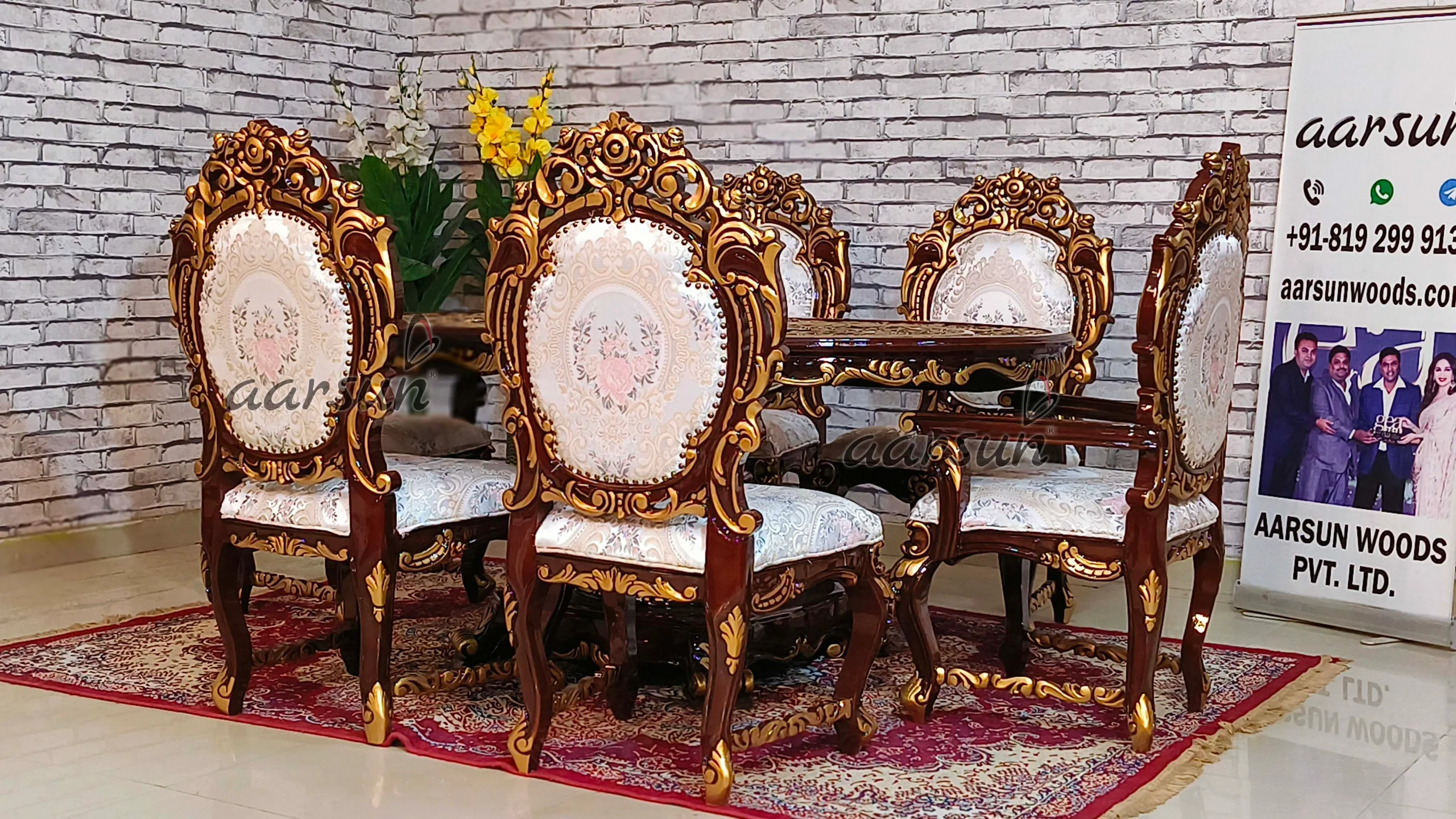 Teak Wood Double Carved 6 Seater Oval Dining Set Design