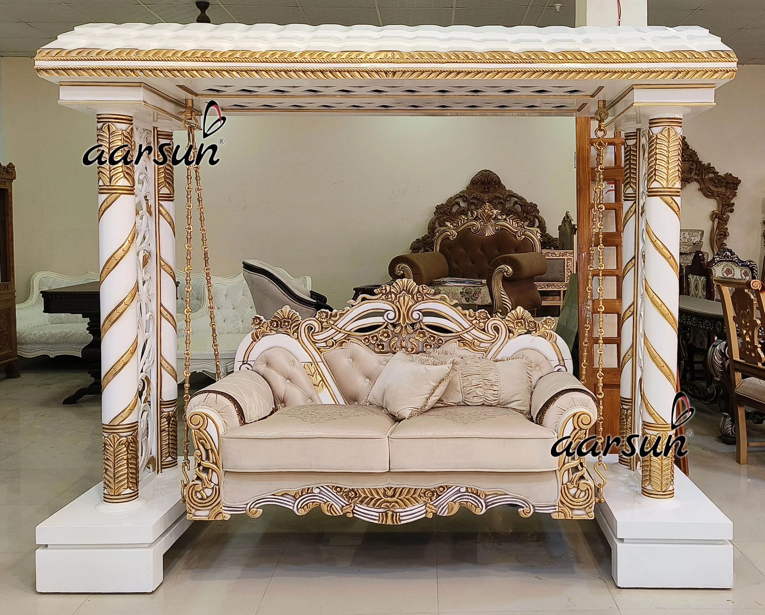 Classic White & Gold Wooden Swing