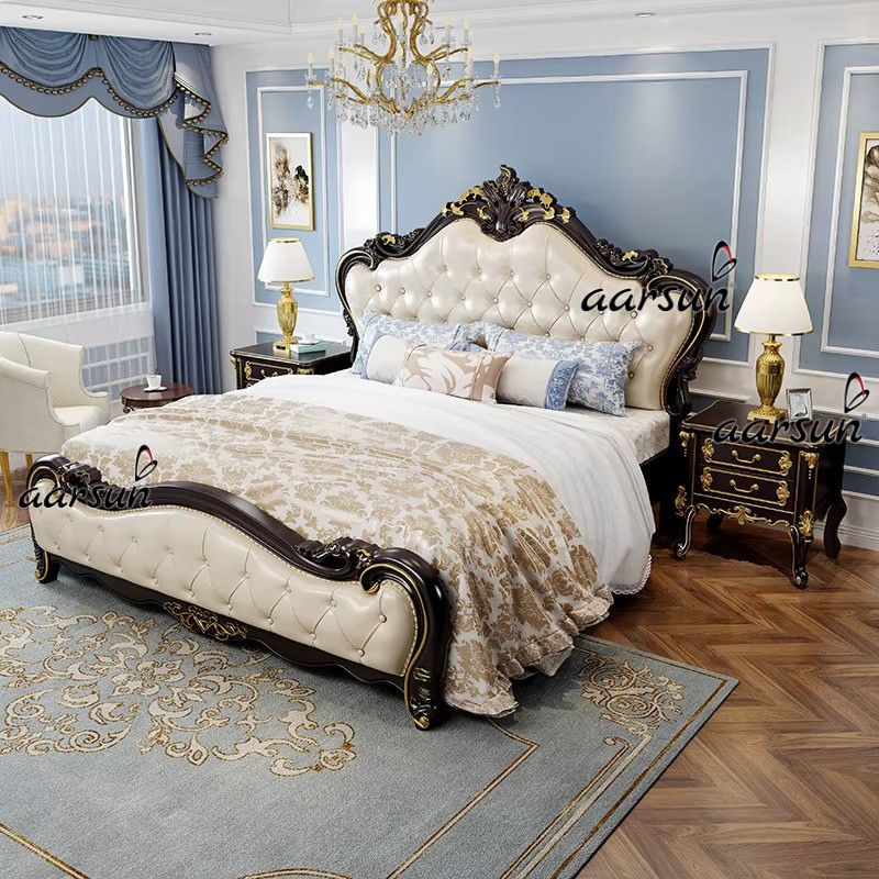 Elegant Carved Bed with Nightstands for Bedroom