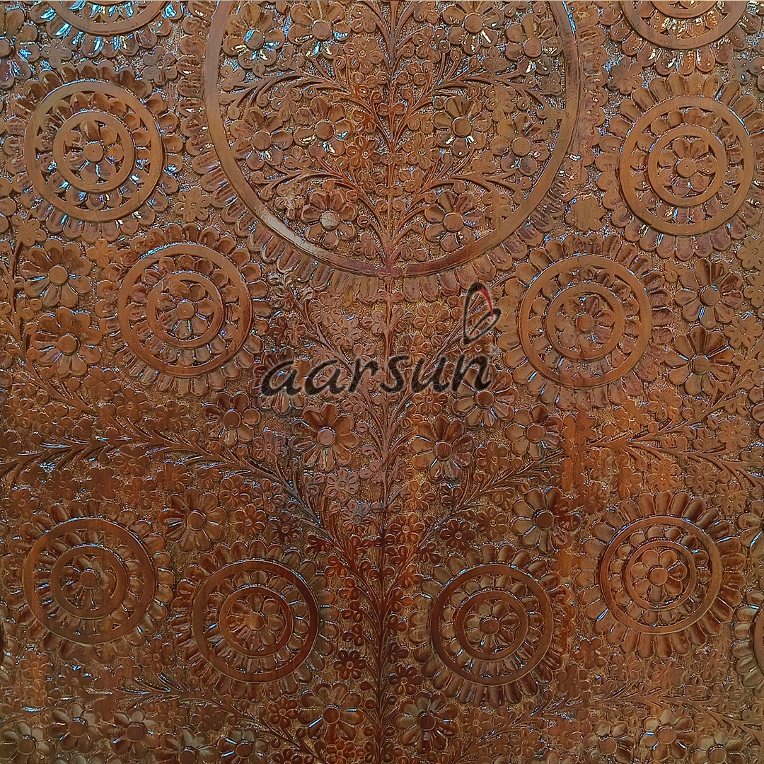 Carved Pooja Mandir with Cabinets and Glass Doors - Image 4