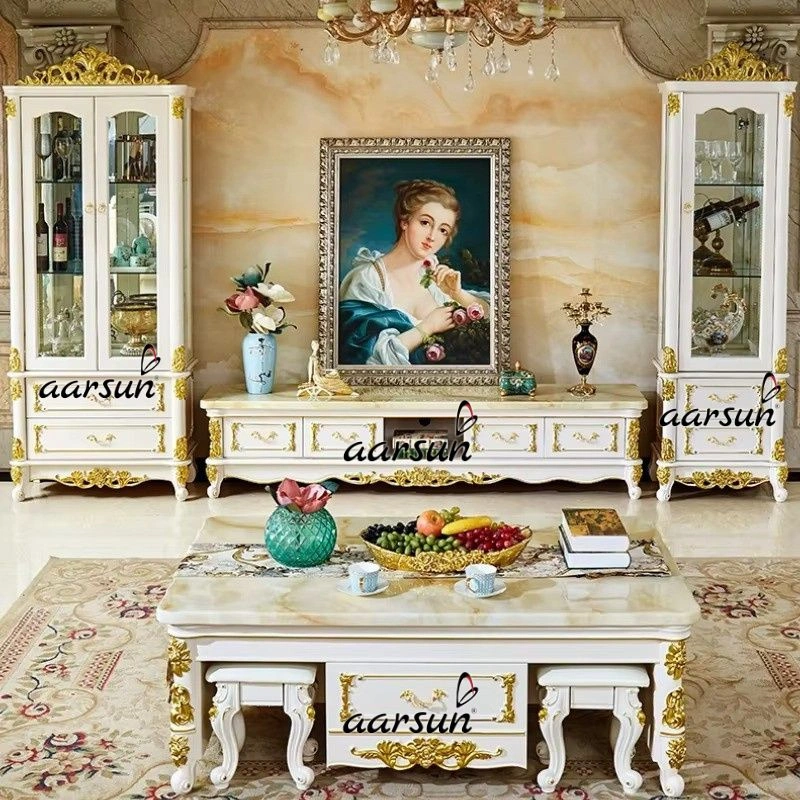 Premium Traditional Wooden Living Room Set- TV Unit, Coffee Table & Display Cabinets